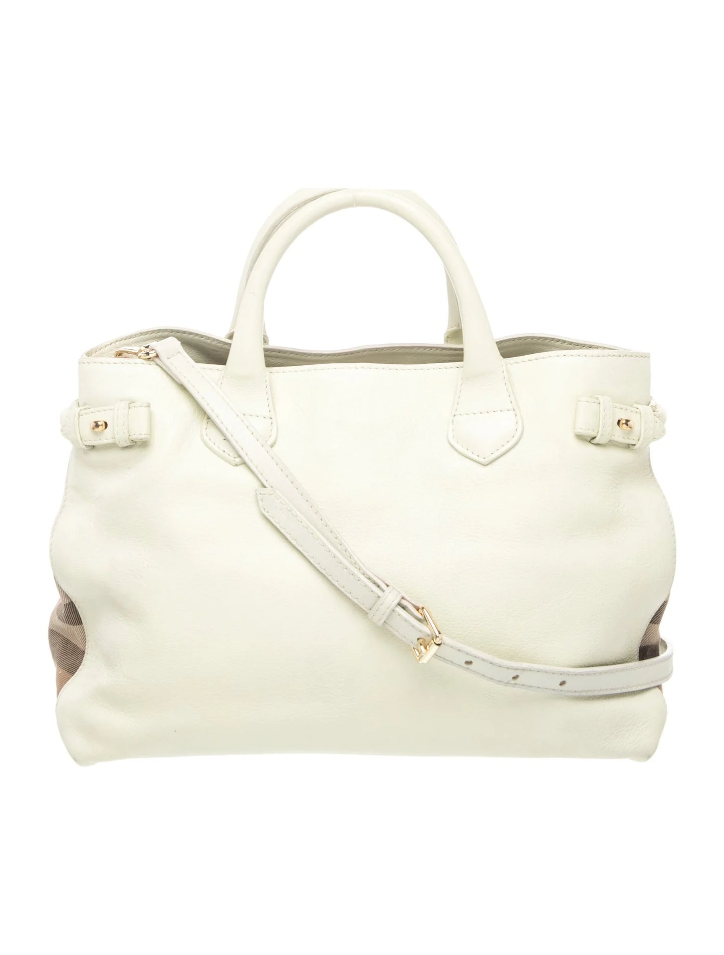 $1795 Burberry Derby Calfskin House Check Medium Banner Tote