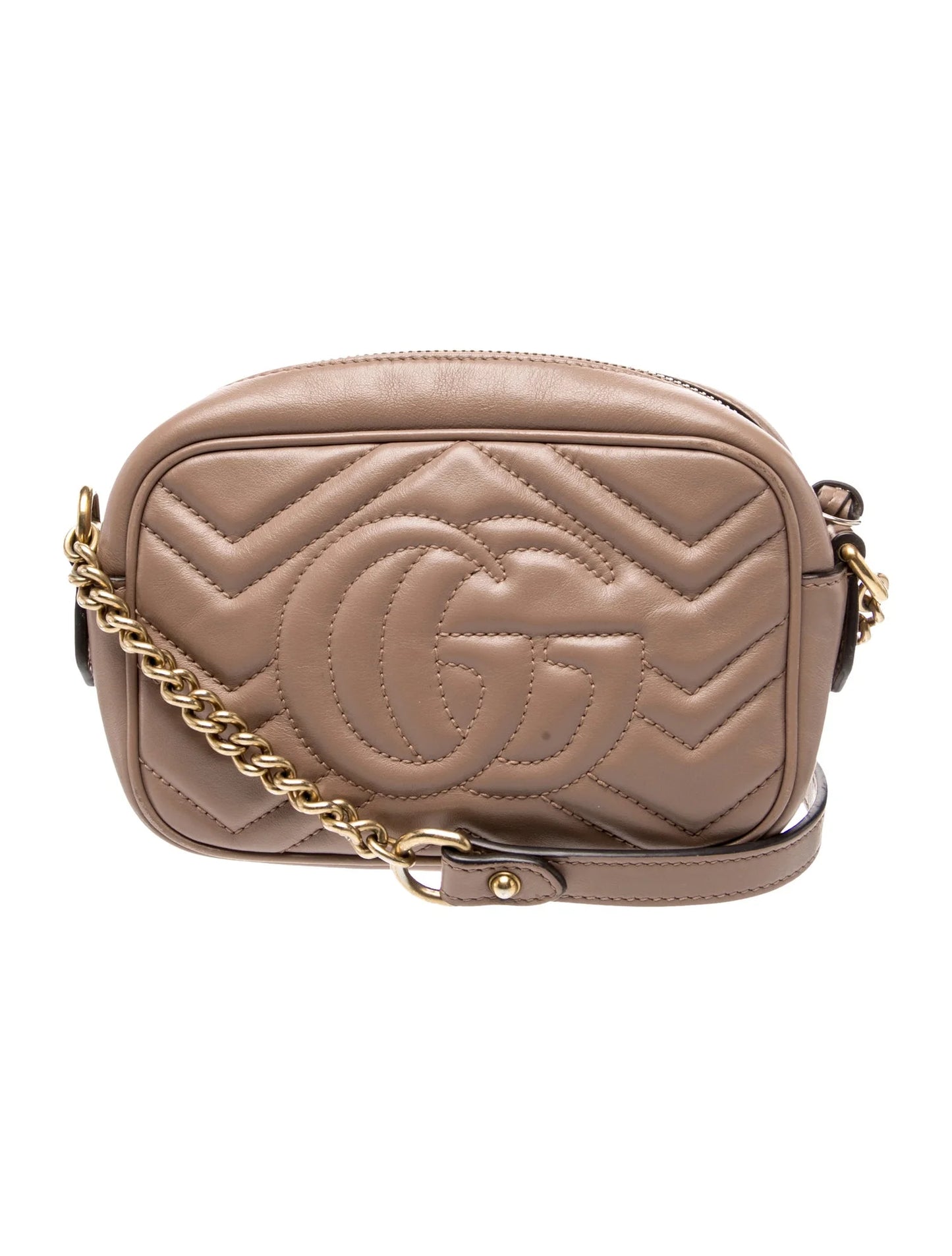 $1800 Gucci Calfskin Matelasse Mini GG Marmont Chain Shoulder Bag Porcelain Rose