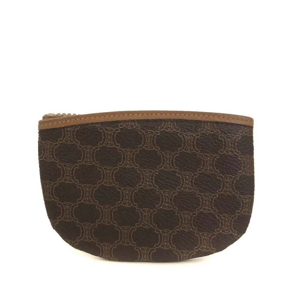 $660 CELINE Macadam Canvas Zip Coin Purse Wallet Brown