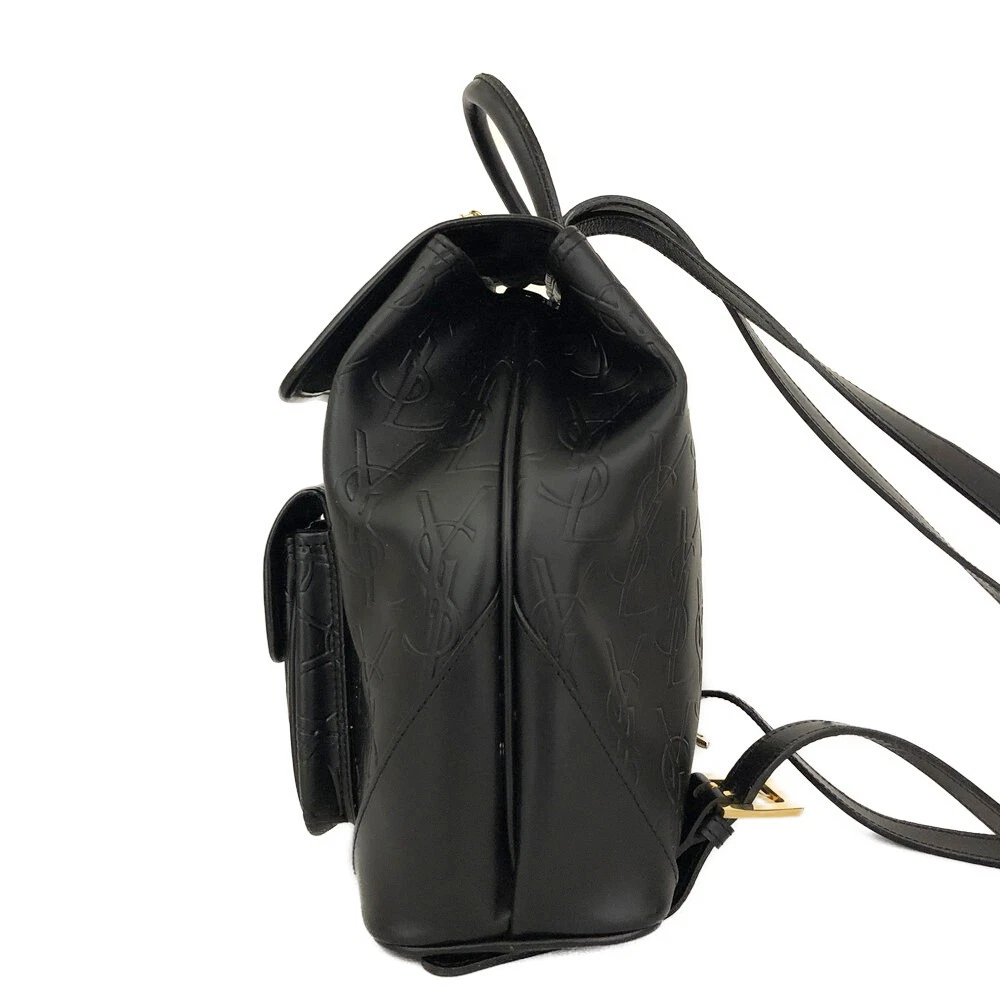 $2150 Yves Saint Laurent Cassandra Embossed Leather Backpack Black