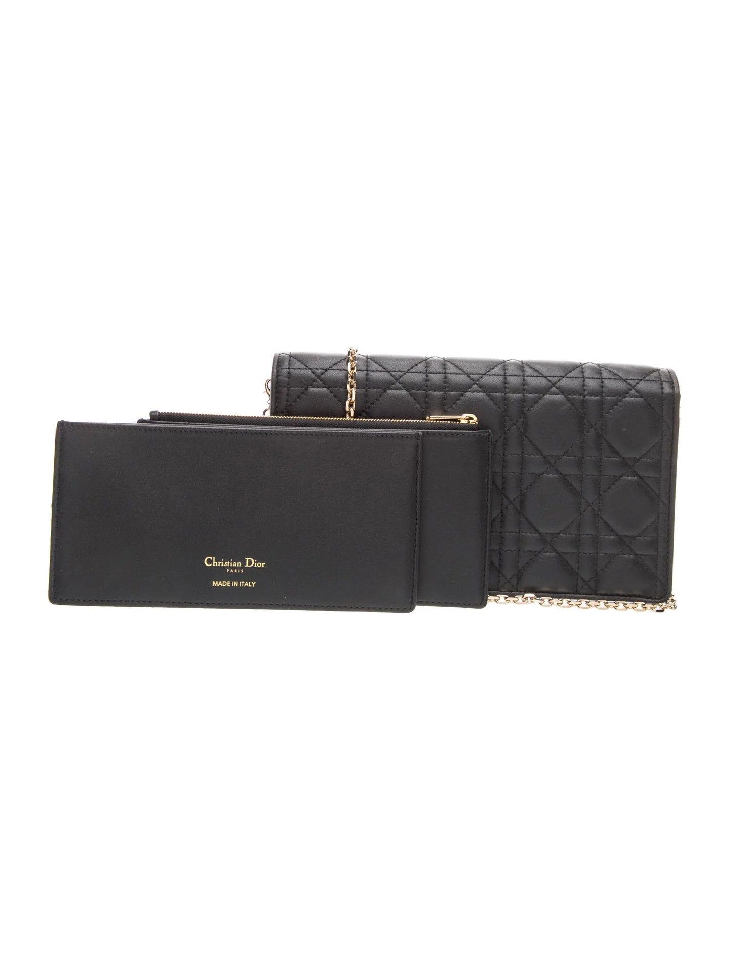 $2500 Christian Dior Lambskin Cannage Lady Dior Chain Wallet Black