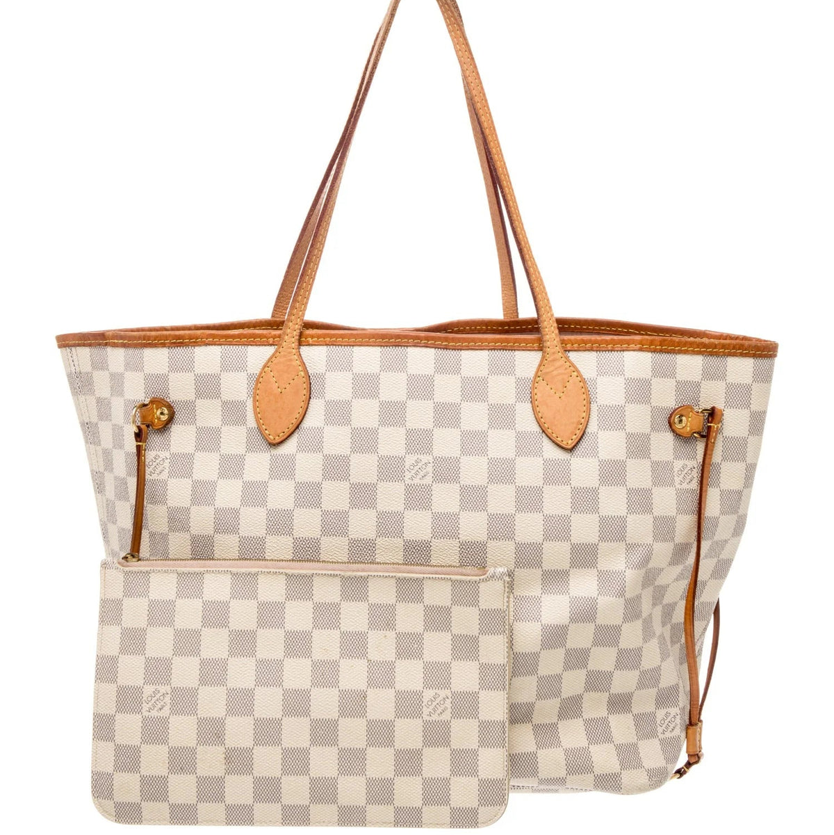 $2240 2019 Louis Vuitton Damier Azur Neverfull MM Rose Ballerine with Pouch 10021298