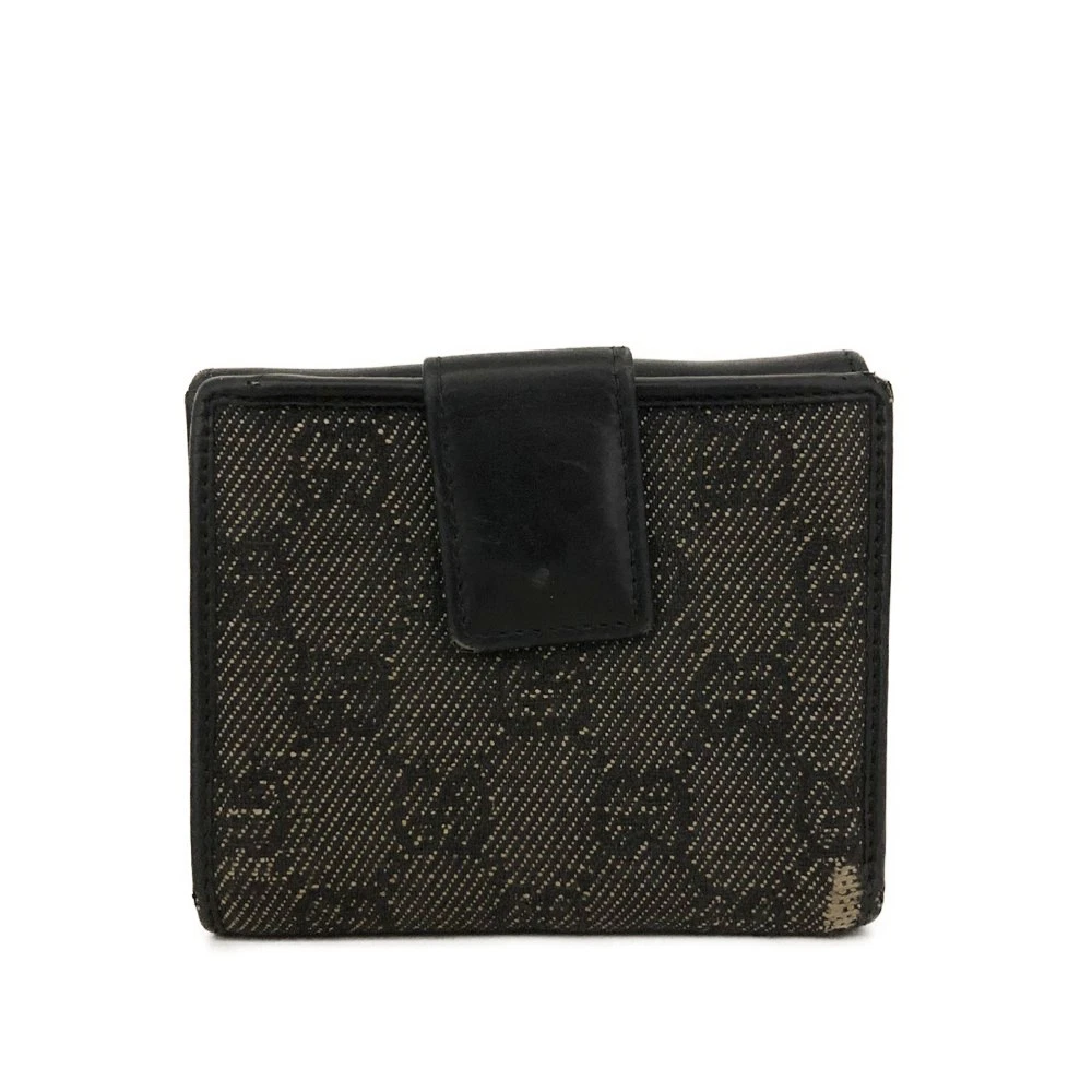 $520 GUCCI GG Canvas Logo Plate Bifold Wallet Black
