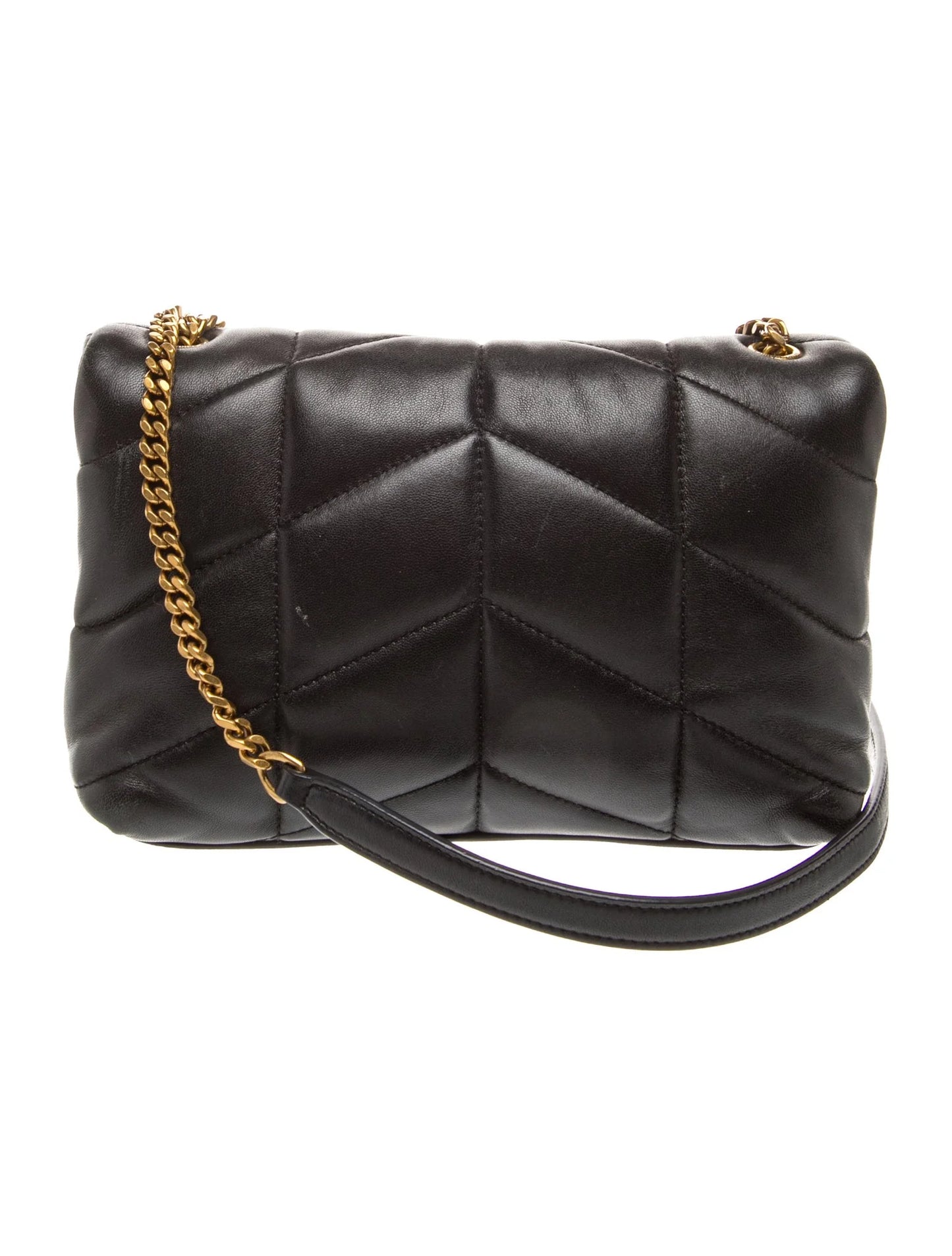 $2490 2022 Saint Laurent Lambskin Quilted Toy Loulou Puffer Monogram Chain Satchel Black