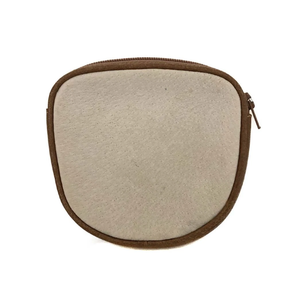 $450 GUCCI Suede Interlocking G Logo Coin Purse Ivory