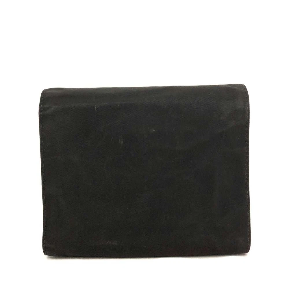 $775 PRADA Tessuto Nylon Logo Plate Trifold Wallet Black