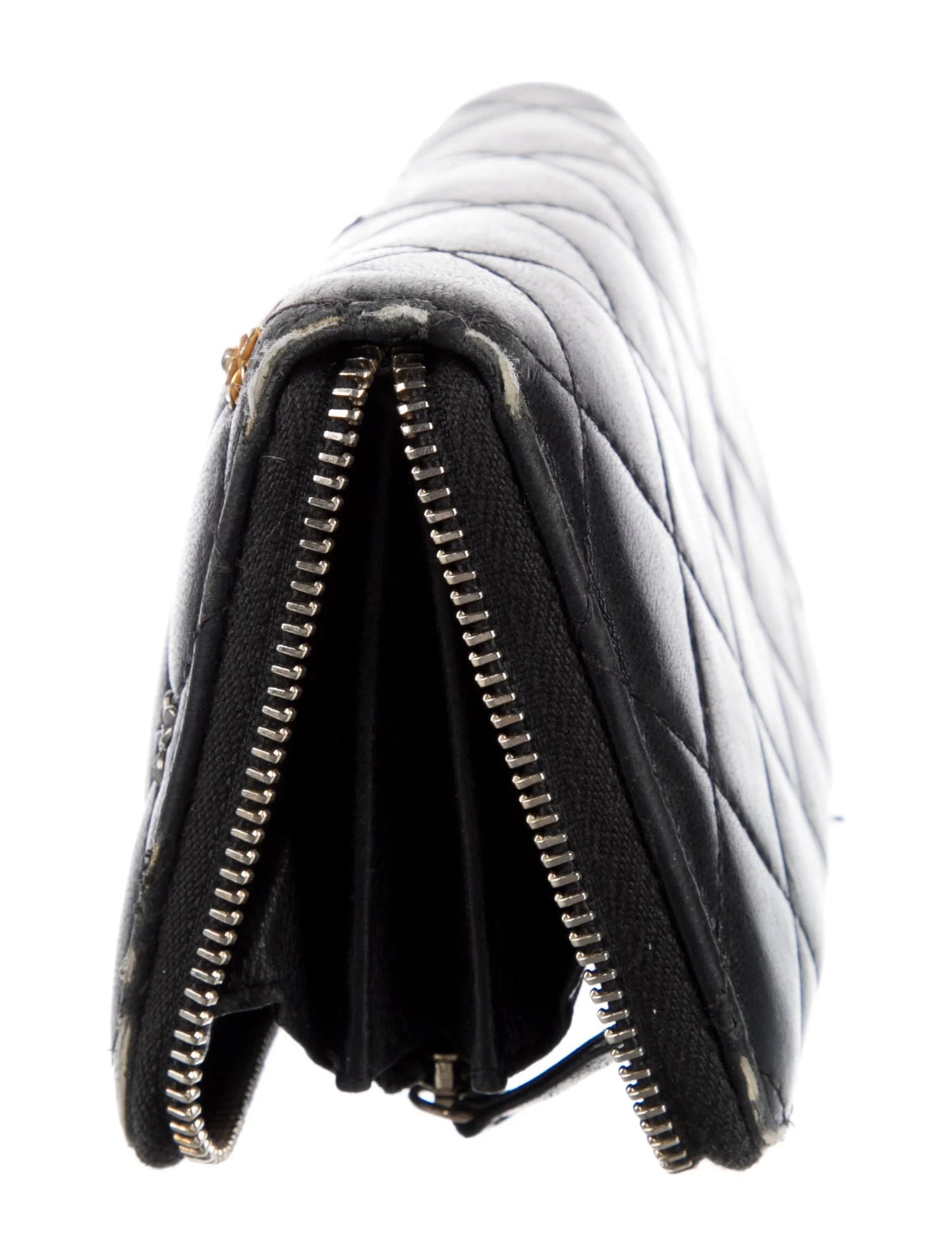 $1150 2018 Chanel 18K Lucky Charms Zip Around Long Wallet Black
