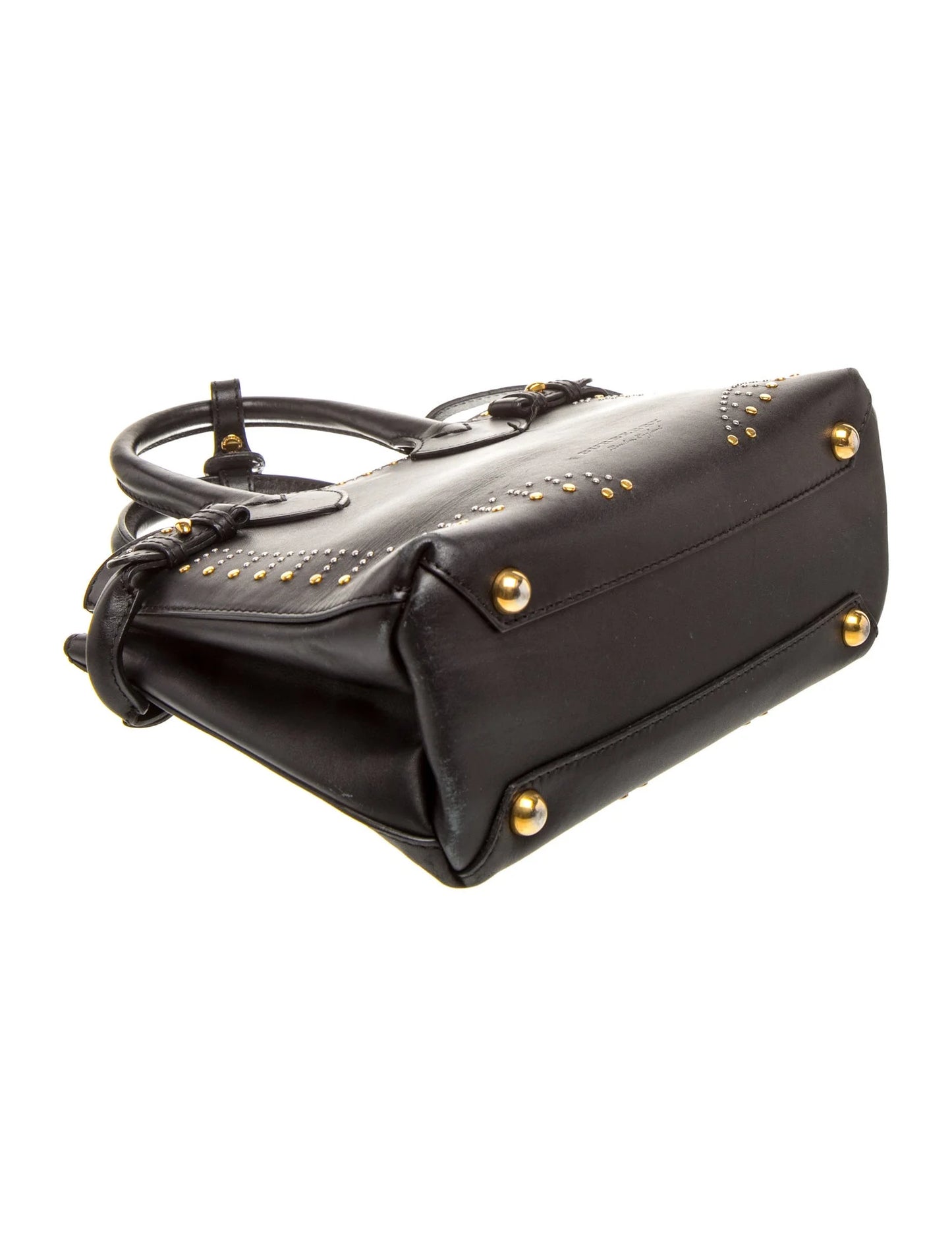 $2650 Burberry Studded Derby Calfskin Small Banner Tote Black