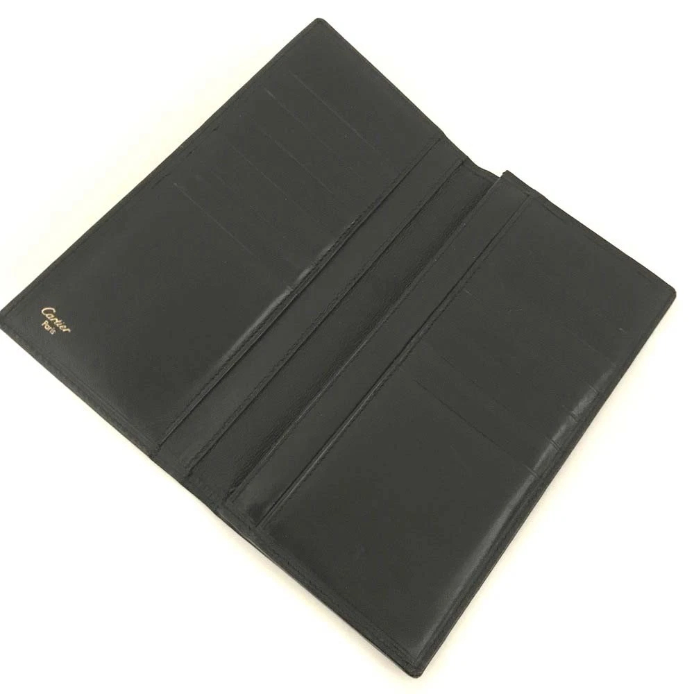 $800 Pasha de Cartier Leather Long Bifold Wallet Black
