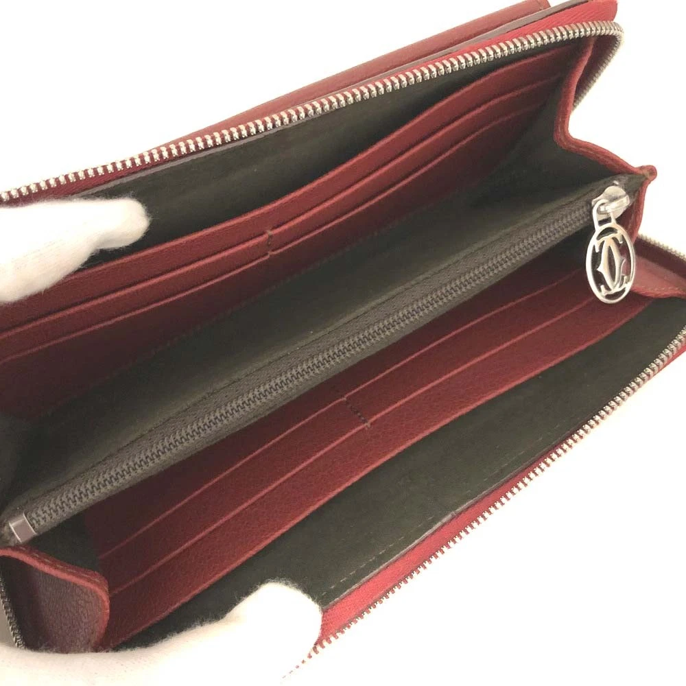 $980 Cartier Must de Cartier Zip Around Wallet Red Leather