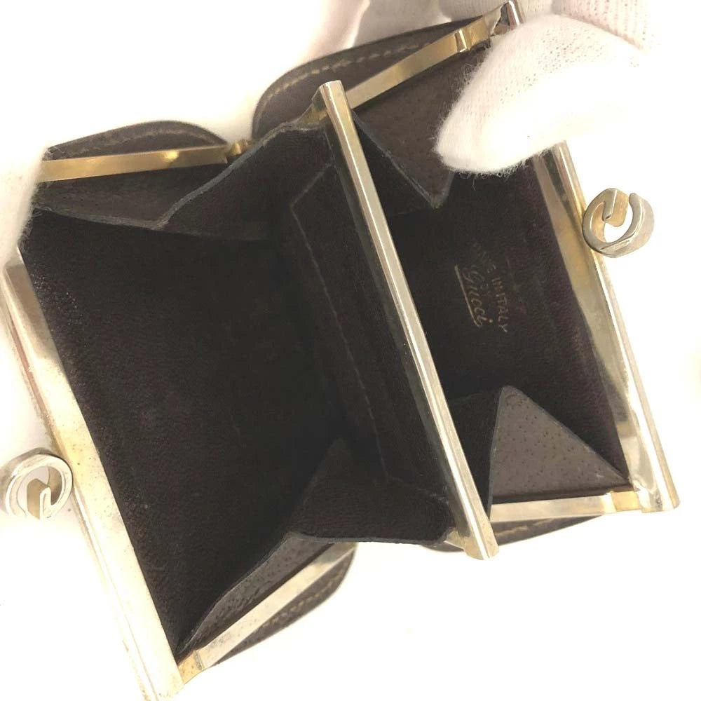 $290 Vintage Gucci GG Kisslock Coin Pouch Leather Brown