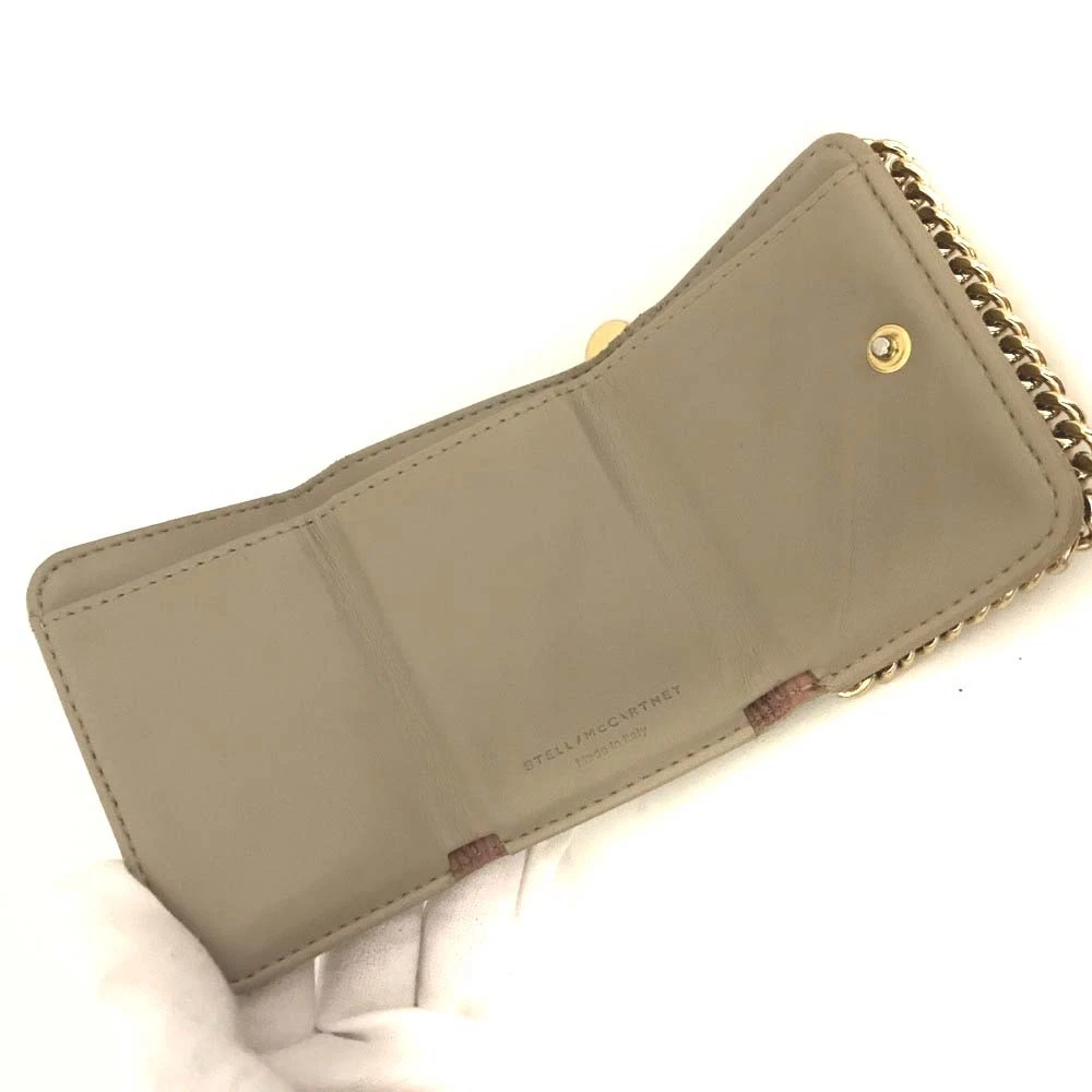 $495 Stella McCartney Falabella Vegan Leather Trifold Wallet Beige