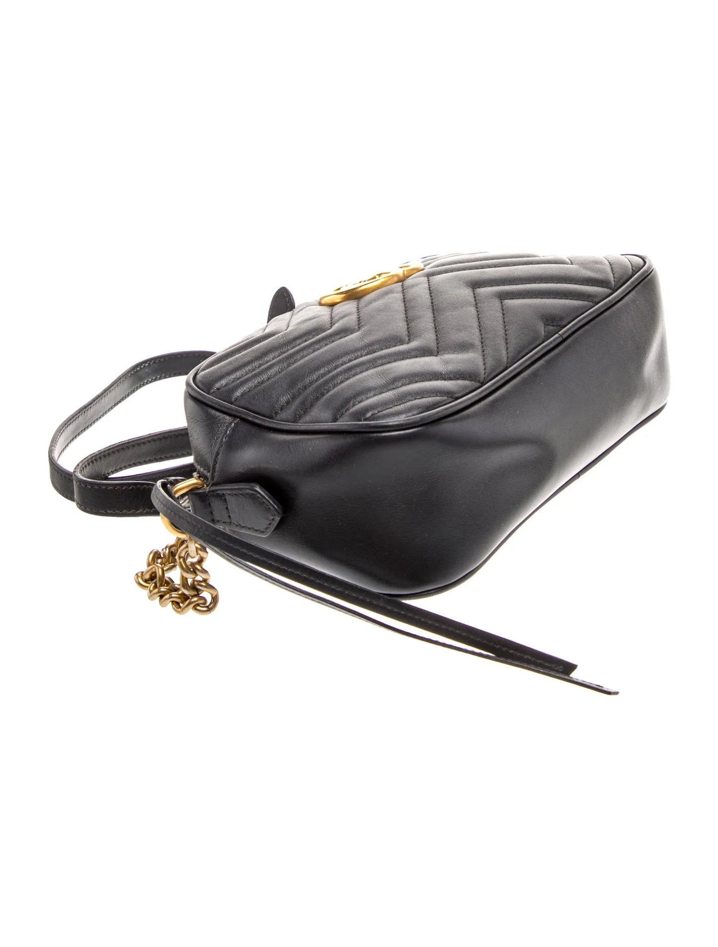 $1950 Gucci Calfskin Matelasse Small GG Marmont Chain Shoulder Bag Black