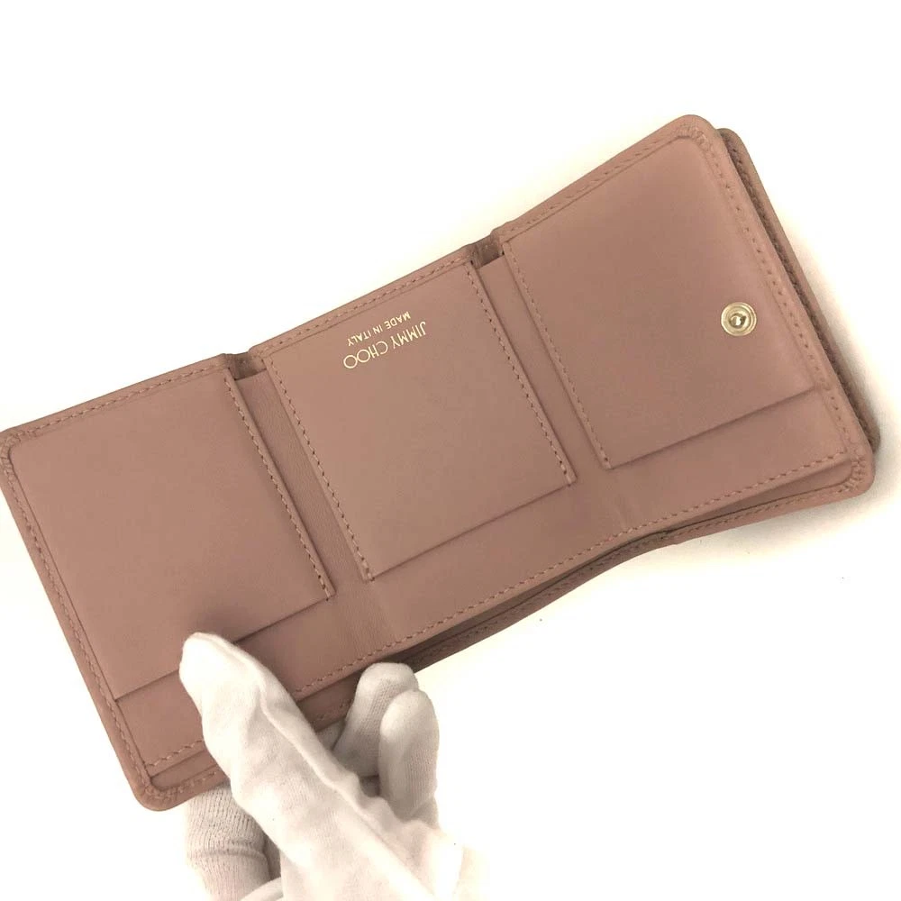 Jimmy Choo Nemo Star Studs Leather Trifold Wallet Pink