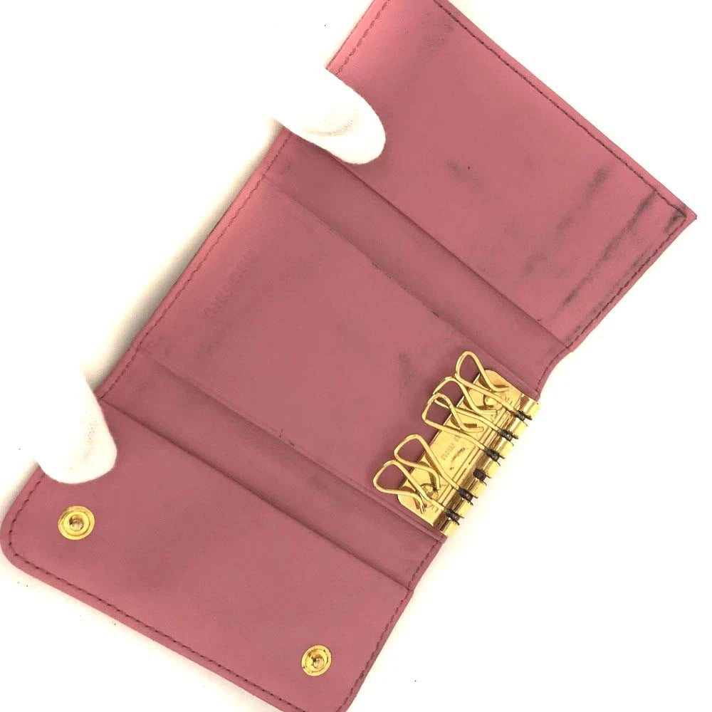 MIU MIU Logo Embossed Leather 6 Ring Key Case Pink