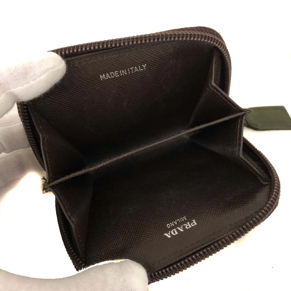 $590 PRADA Tessuto Nylon Logo Plate Coin Purse Khaki