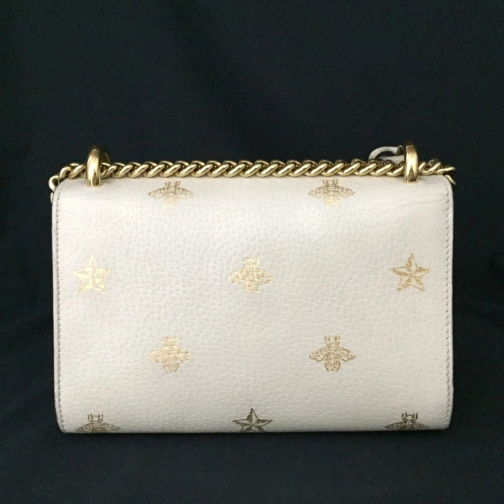 $1980 Gucci Grained Calfskin Bee Star Small Padlock Shoulder Bag White