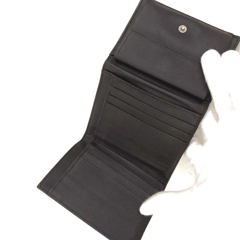 $1070 PRADA Logo Plate Nylon Trifold Wallet Purple