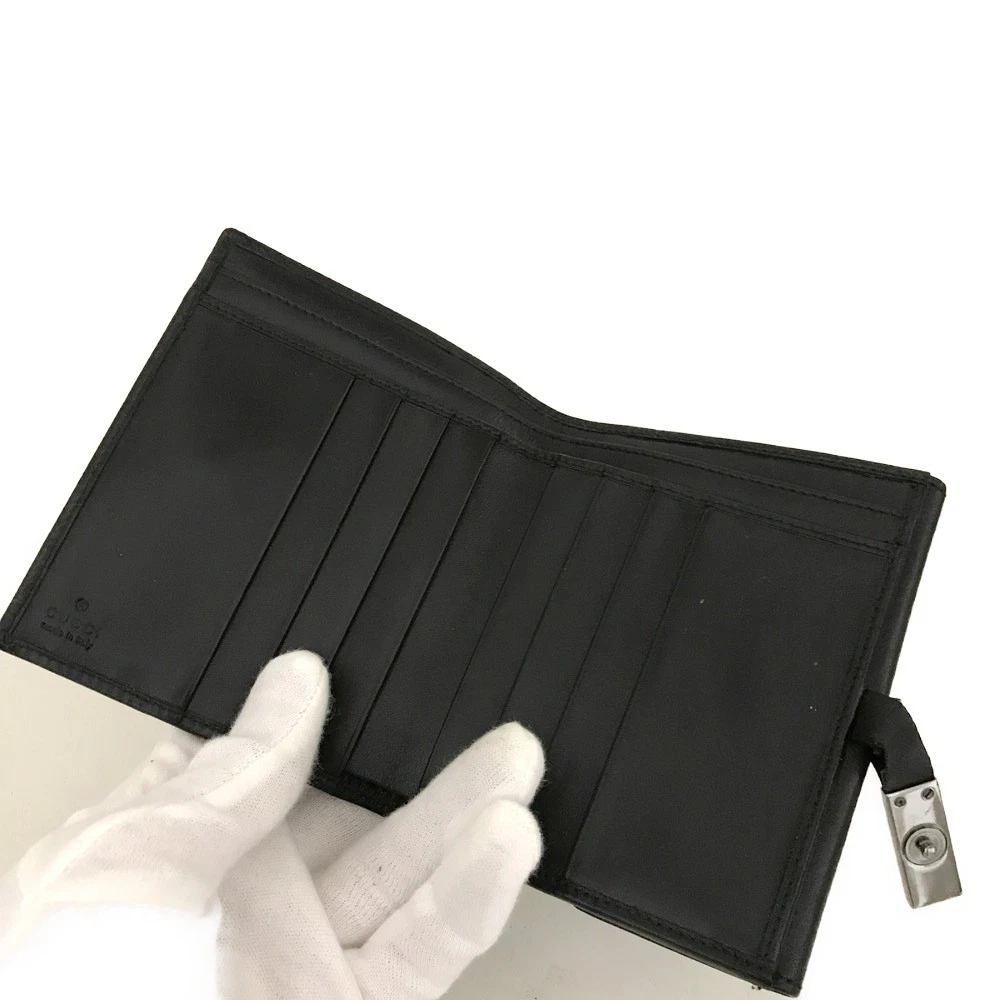 $550 GUCCI Calfskin Logo Plate Bifold Wallet Black