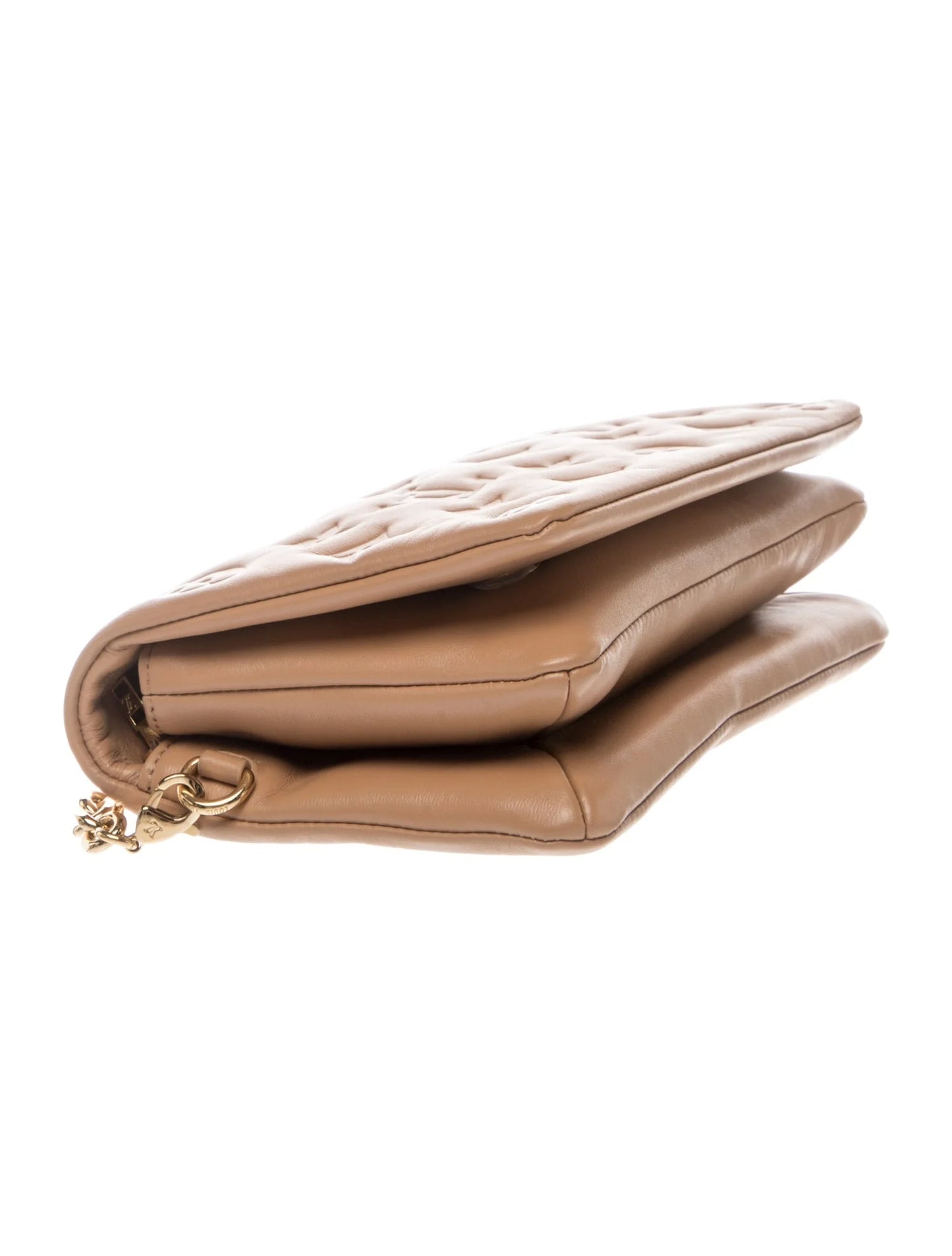 $3150 Louis Vuitton Lambskin Embossed Monogram Pochette Coussin Camel