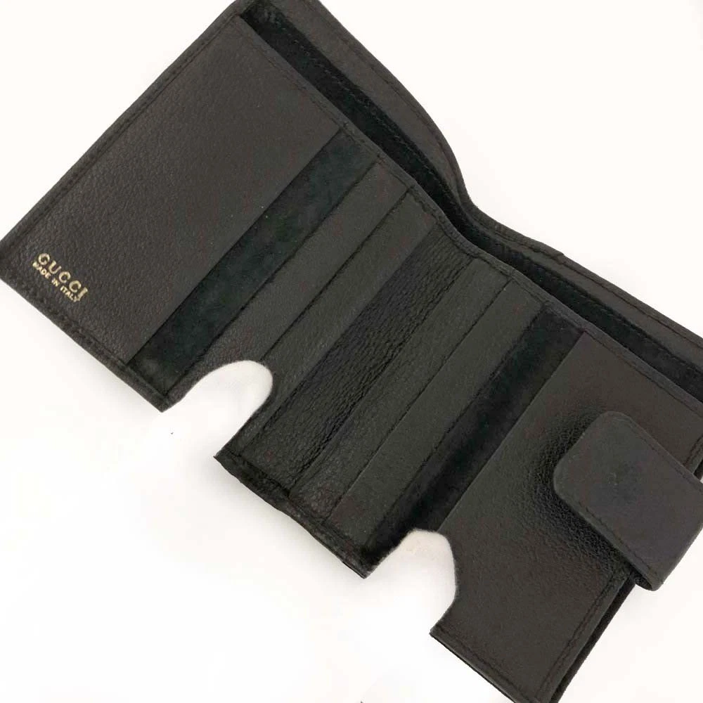 GUCCI Bamboo Leather Bifold Wallet Purse Black