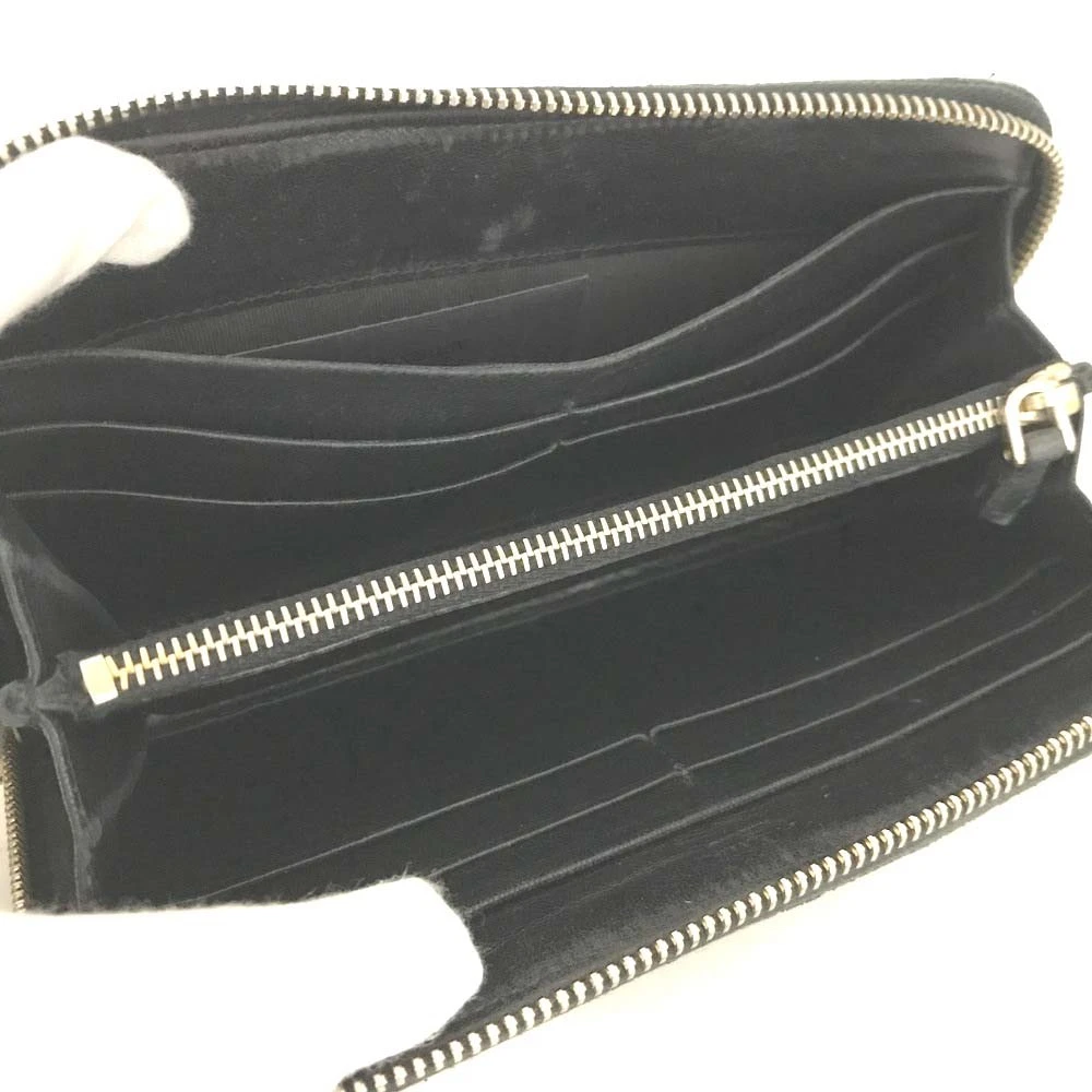 PRADA Logo Gather Leather Zip Around Long Wallet Black