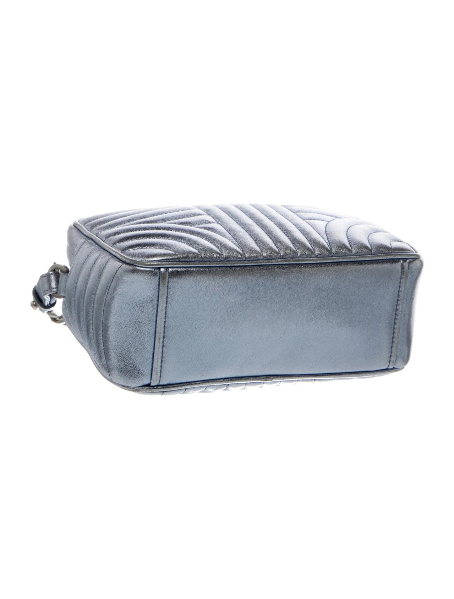$1690 Prada Soft Calfskin Diagramme Camera Bag Metallic Silver