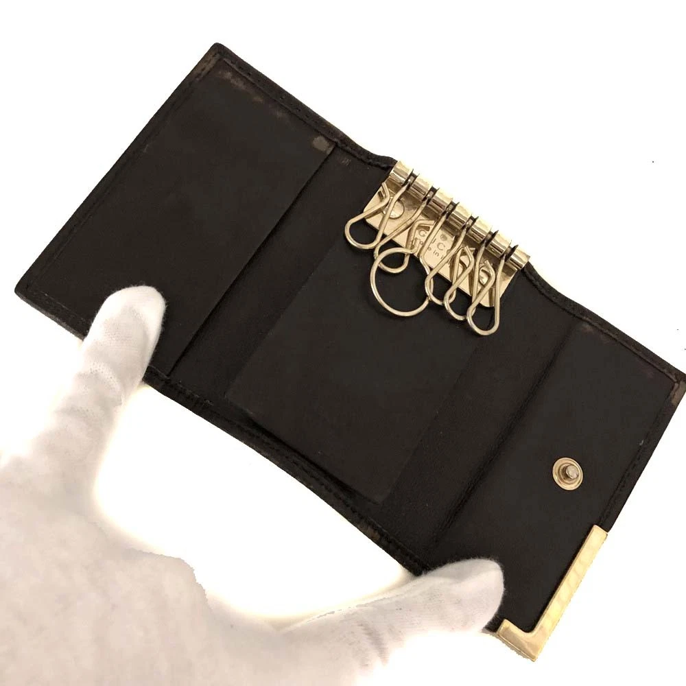$390 GUCCI GG Canvas Logo Plate 6 Ring Key Case Beige