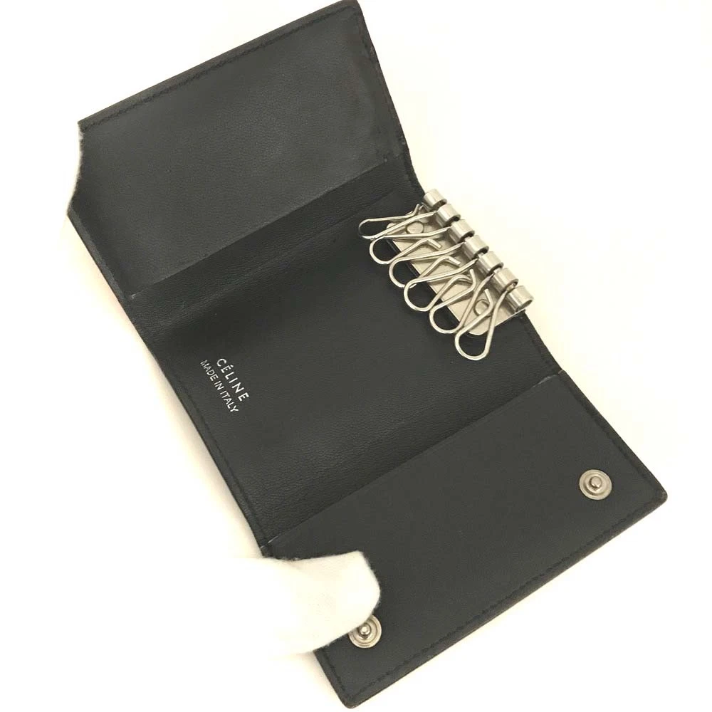 $580 CELINE Logo Leather 6 Ring Key Case Orange