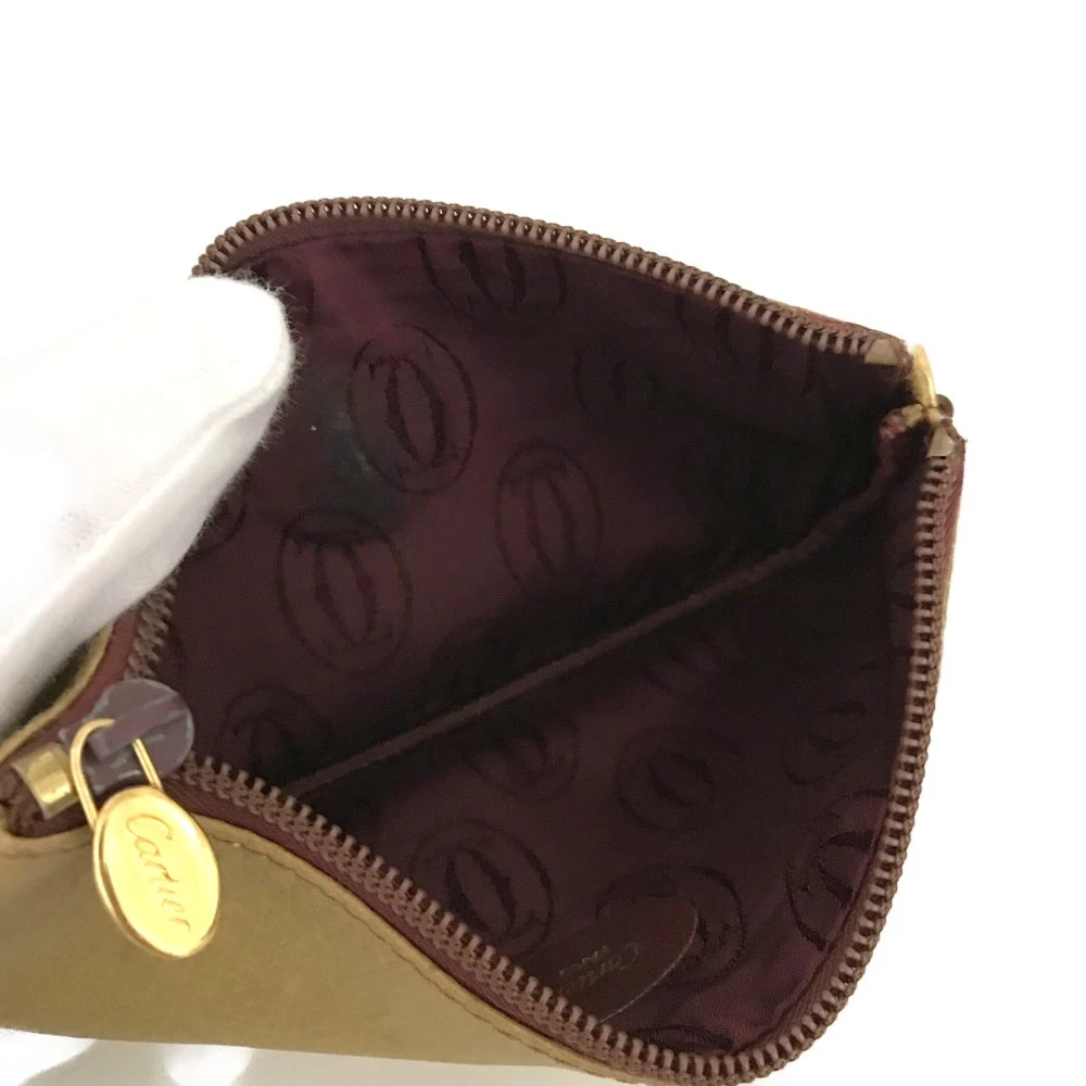 $650 CARTIER Logo Leather Cosmetic Pouch Beige