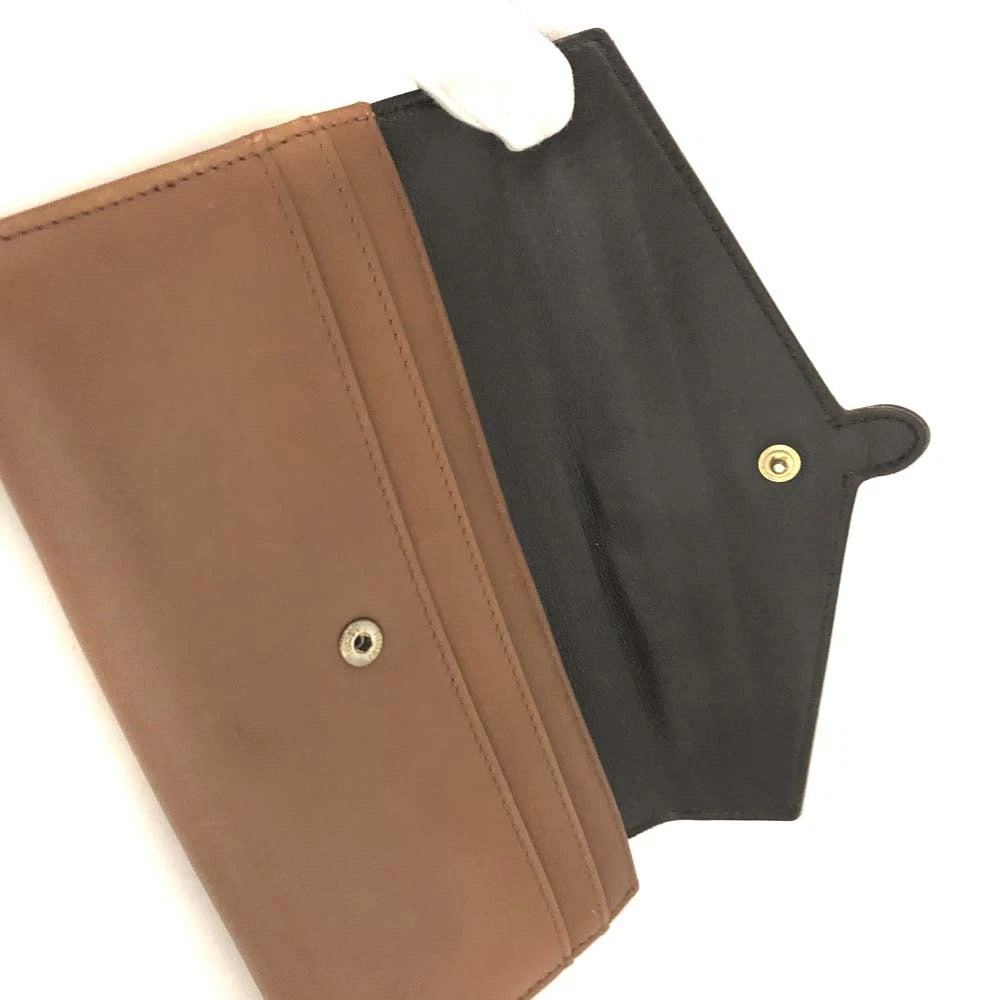 FENDI FF Logo Leather Bifold Long Wallet Brown