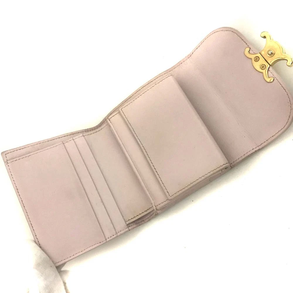$690 CELINE Triomphe Leather Trifold Wallet Pink