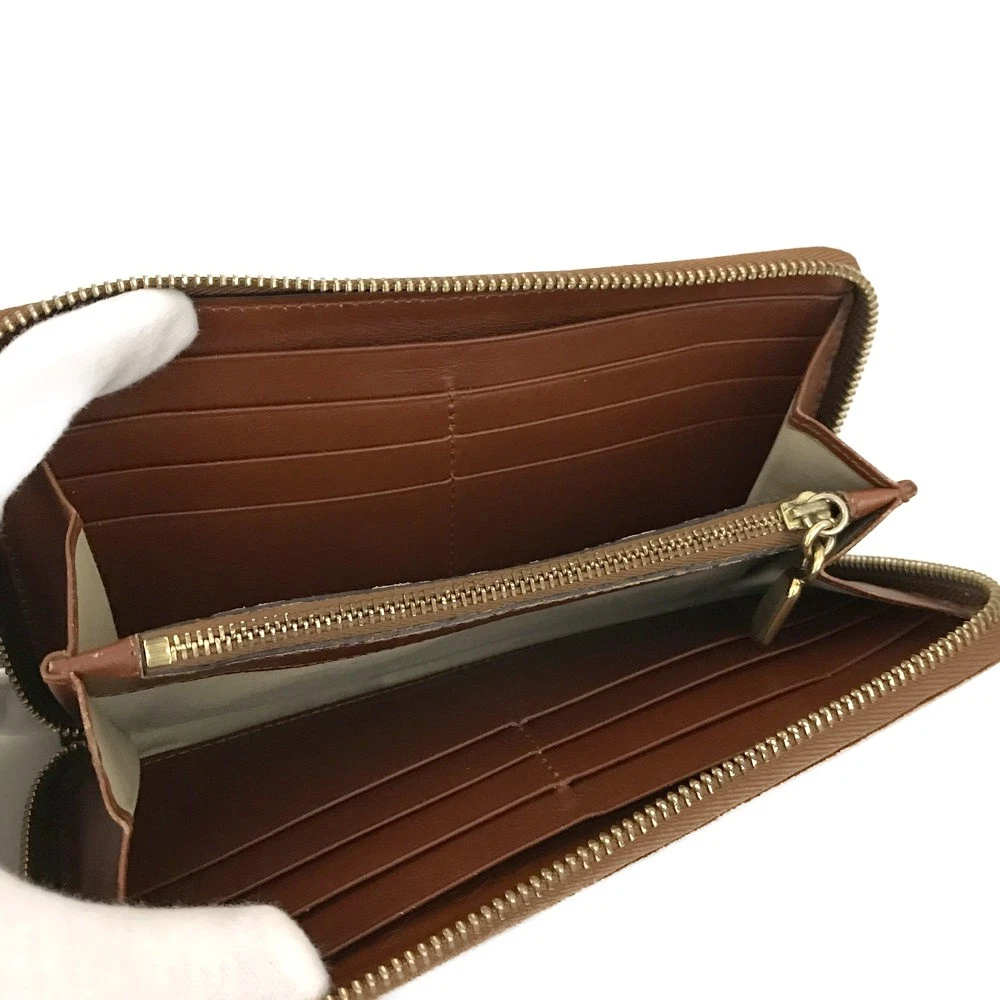 $690 CHLOE Ribbon Leather Zip Around Long Wallet Brown