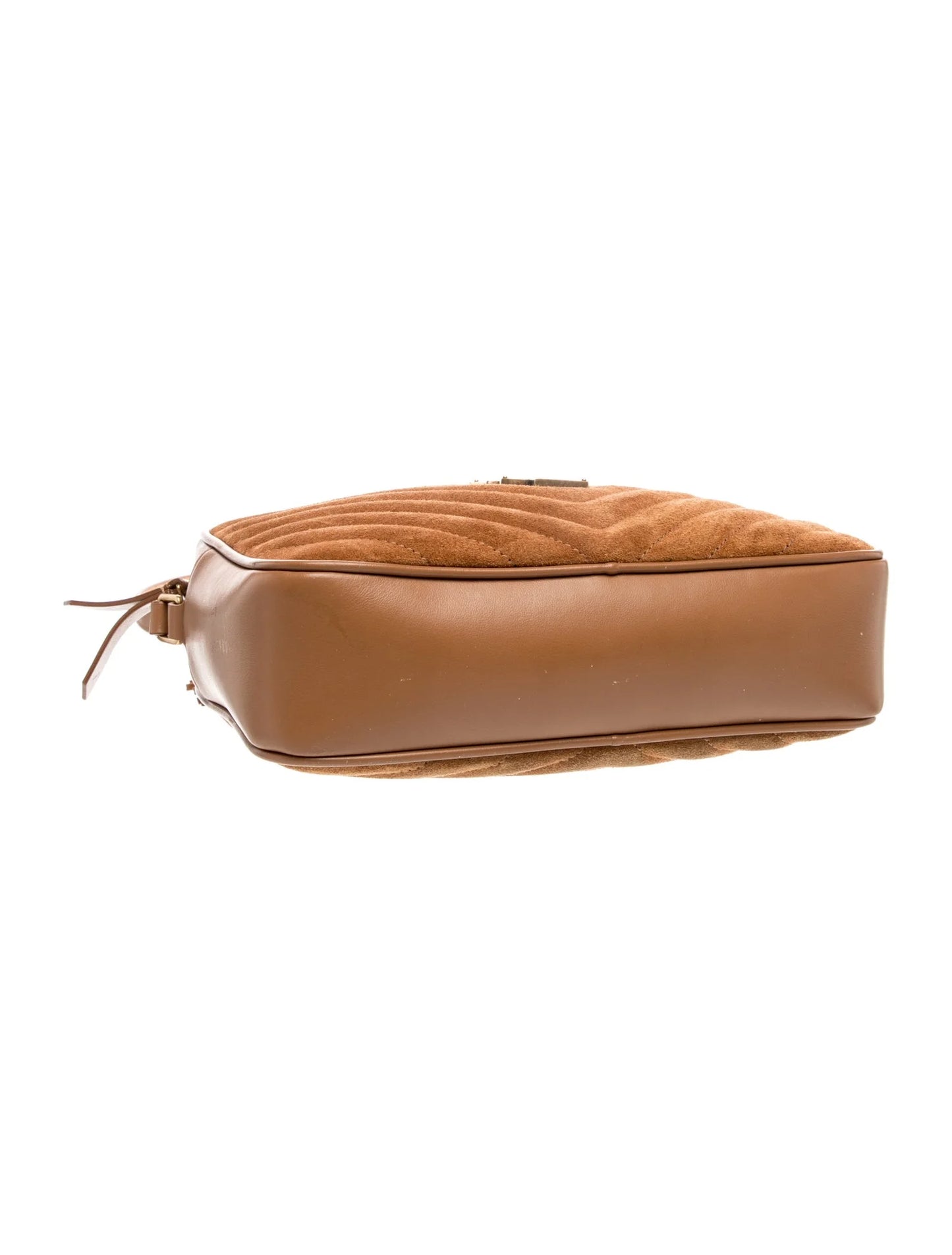 $1690 Saint Laurent Suede Matelasse Monogram Lou Camera Bag Cinnamon