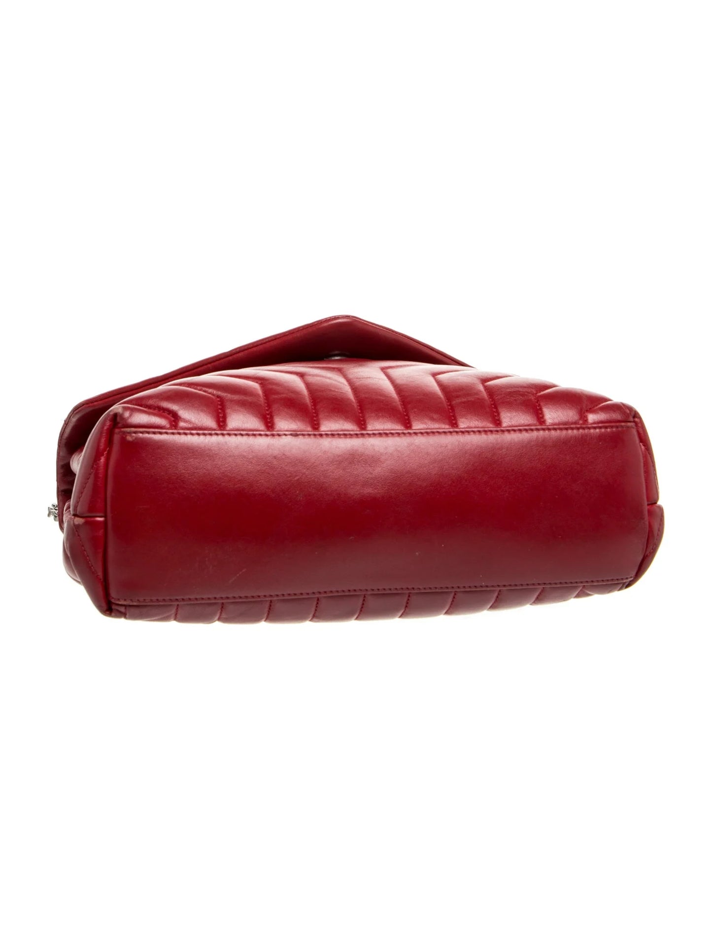 $3250 Saint Laurent Calfskin Y Quilted Monogram Medium Loulou Chain Satchel Red