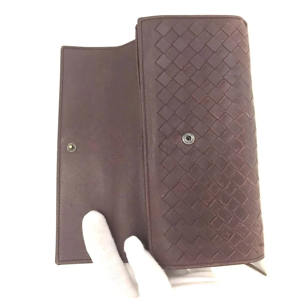 Bottega Veneta Intrecciato Lambskin Long Bifold Wallet Bordeaux