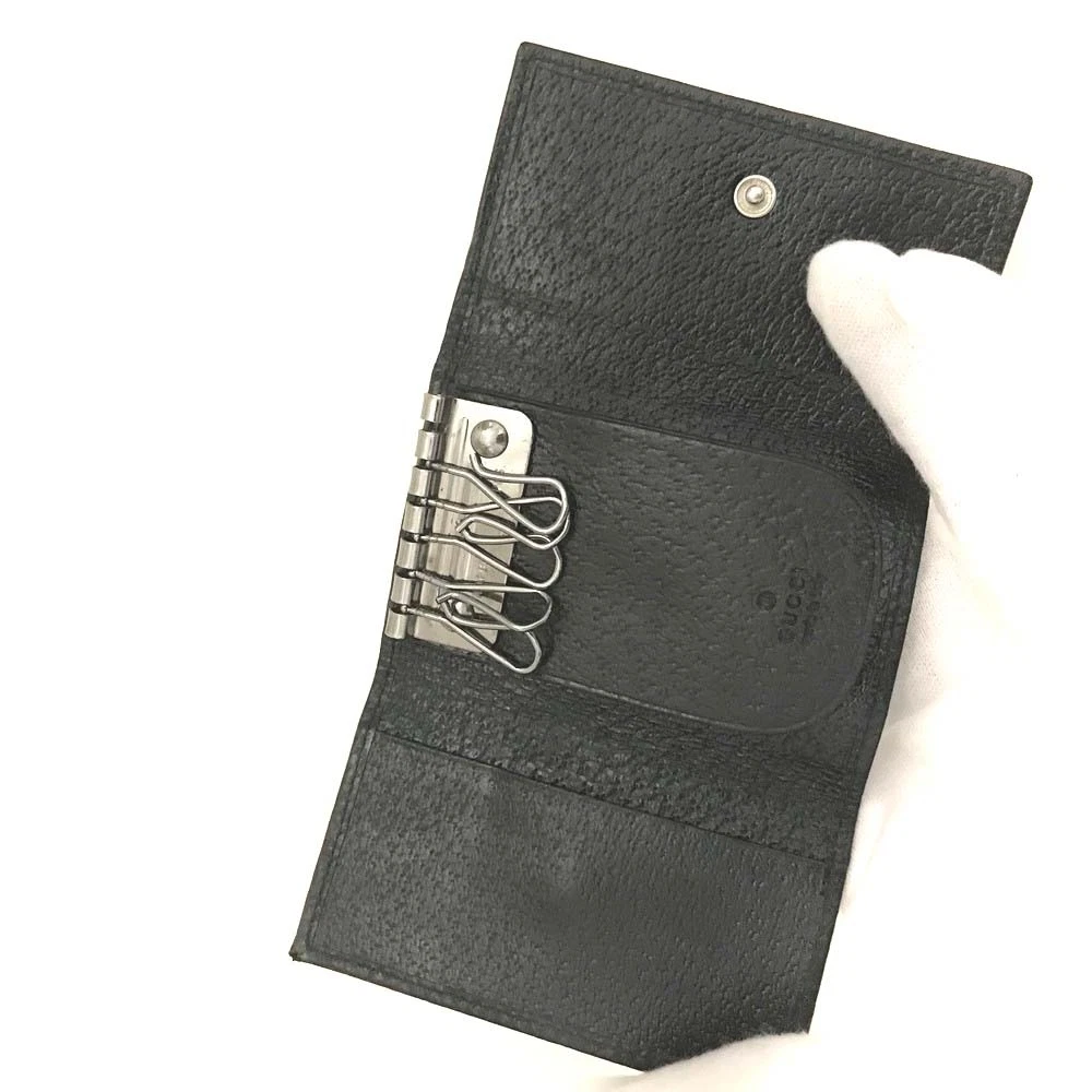 GUCCI G Logo Leather 6 Ring Key Case Black