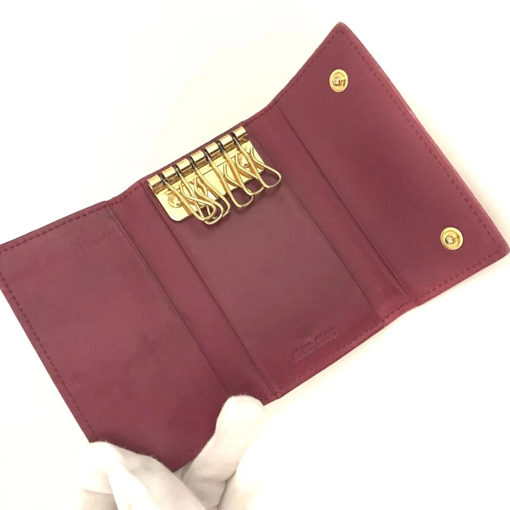 MIU MIU Logo Leather 6 Ring Key Case Pink
