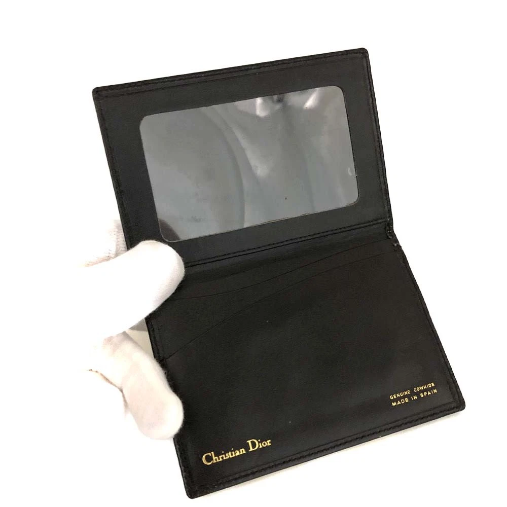 $450 CHRISTIAN DIOR Grained Calfskin Logo Card Case Black