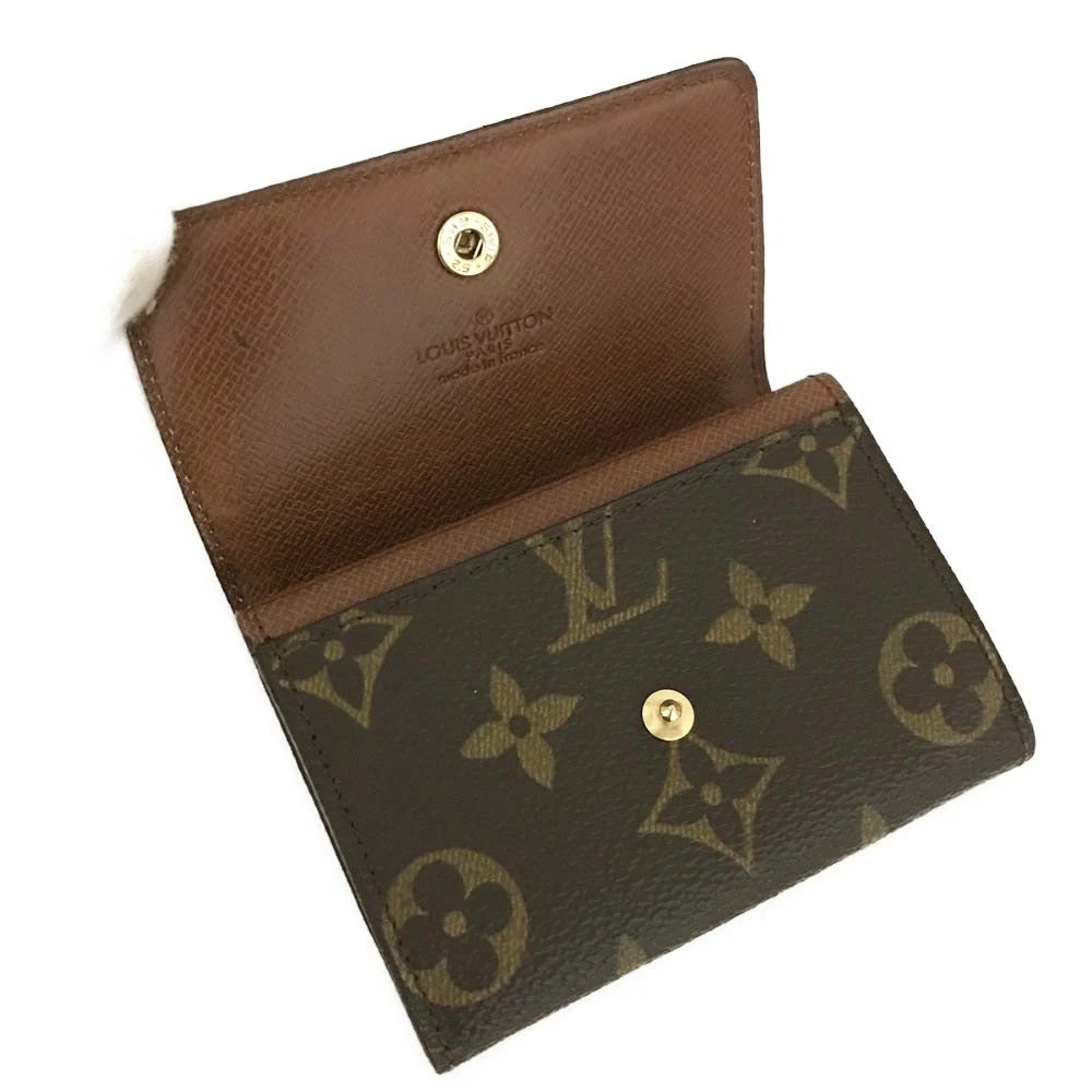 $440 Louis Vuitton Monogram Porte Monnaie Plat Coin Purse Wallet Brown 883RA