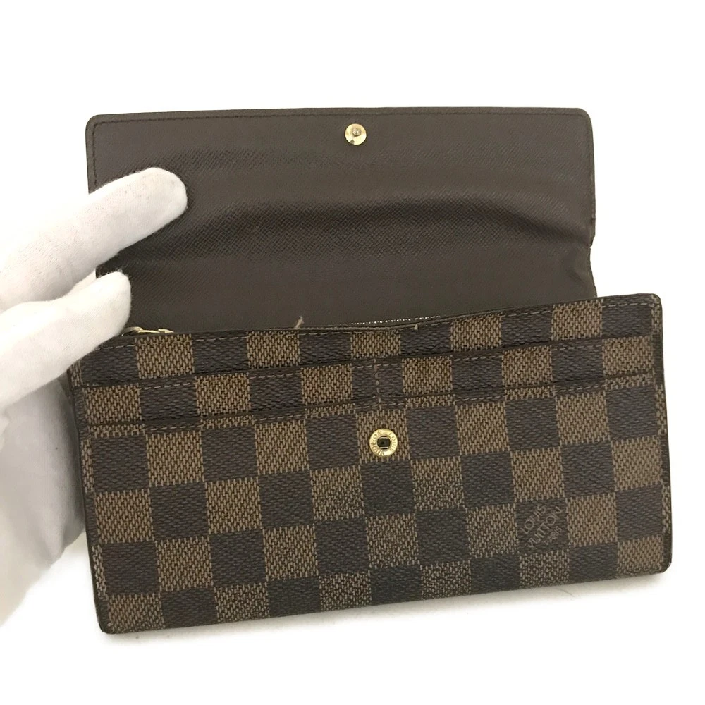 $725 2008 Louis Vuitton Damier Porte Feuille Sarah Long Bifold Wallet Brown CA5018