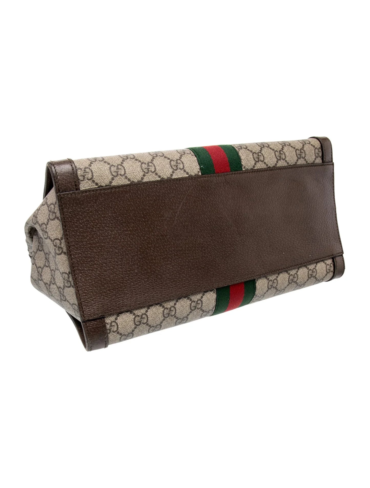 $2390 Gucci GG Supreme Monogram Web Medium Ophidia Tote Bag Brown