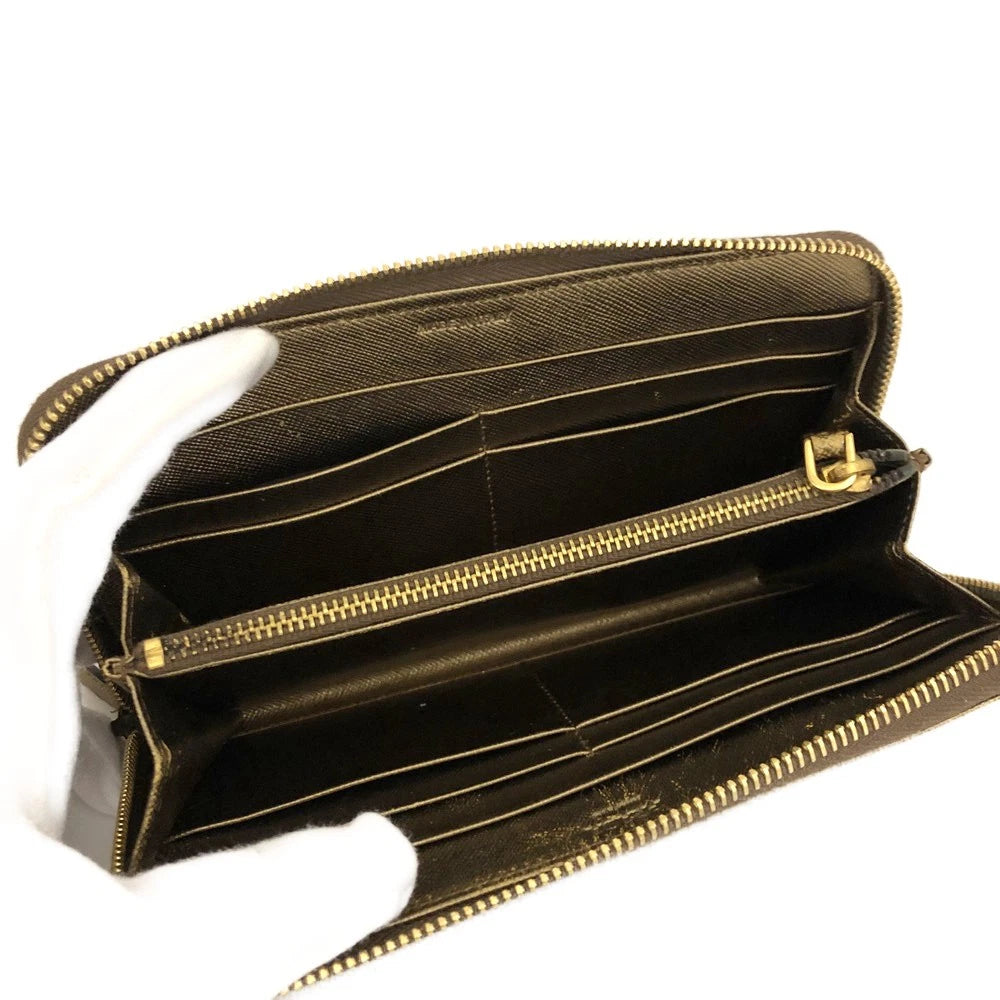 PRADA Logo Plate Saffiano Leather Zip Around Long Wallet Gold/3CA1372