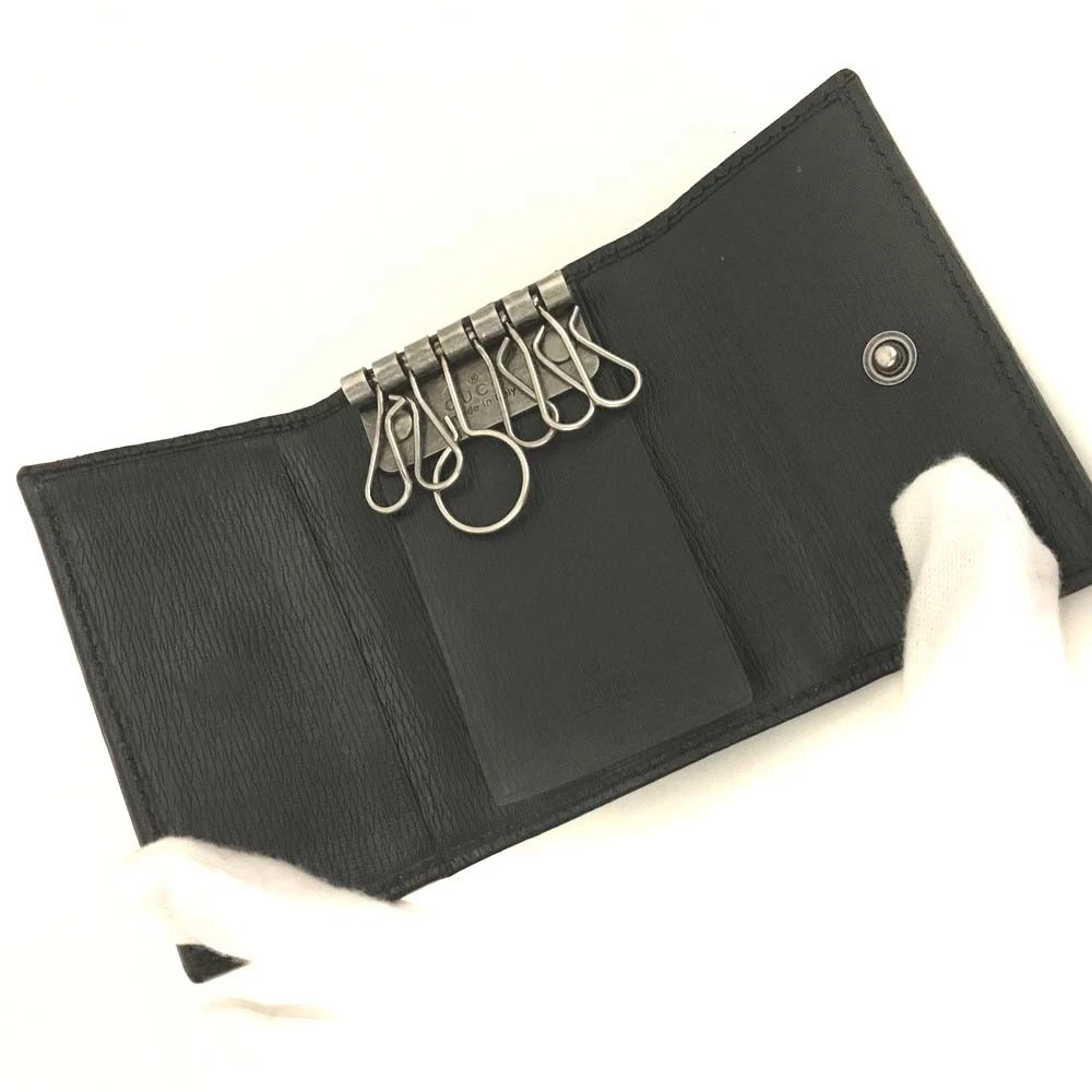 $350 Gucci Interlocking G 6 Ring Key Case Black Leather