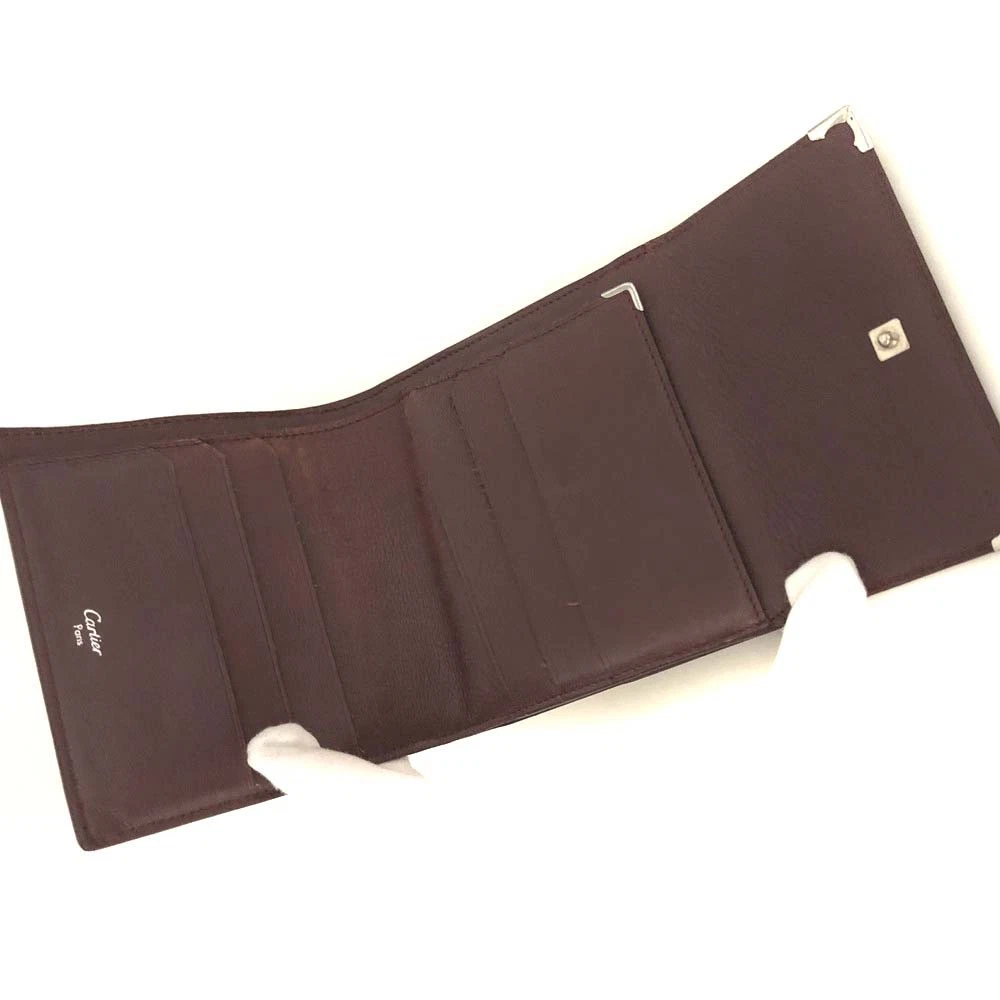 Must de Cartier Leather Trifold Wallet Purse Bordeaux