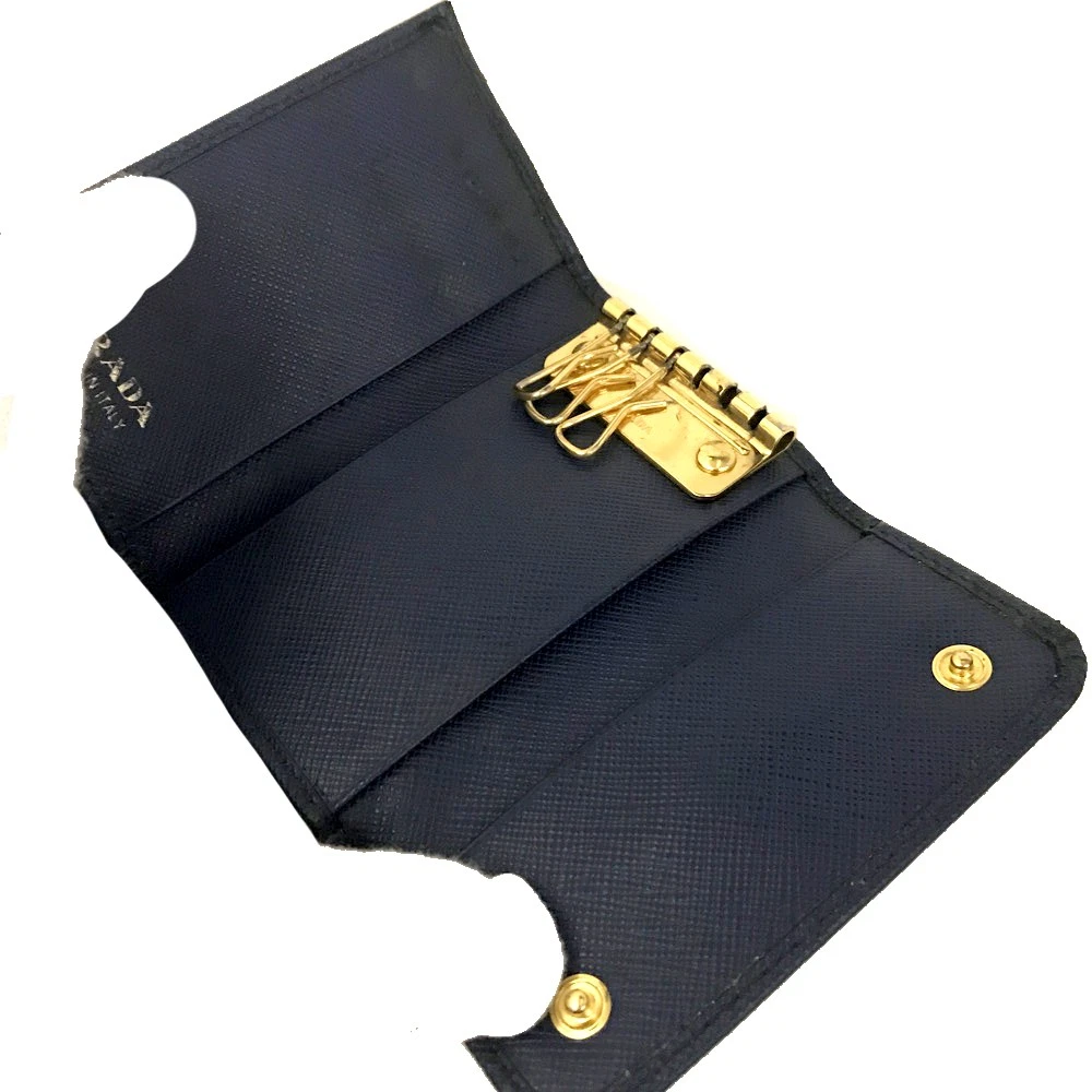$730 PRADA Saffiano Leather 6 Ring Key Case Blue