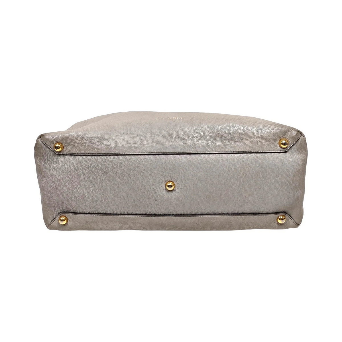 $1595 Burberry Grainy Calfskin House Check Medium Banner Tote Grey