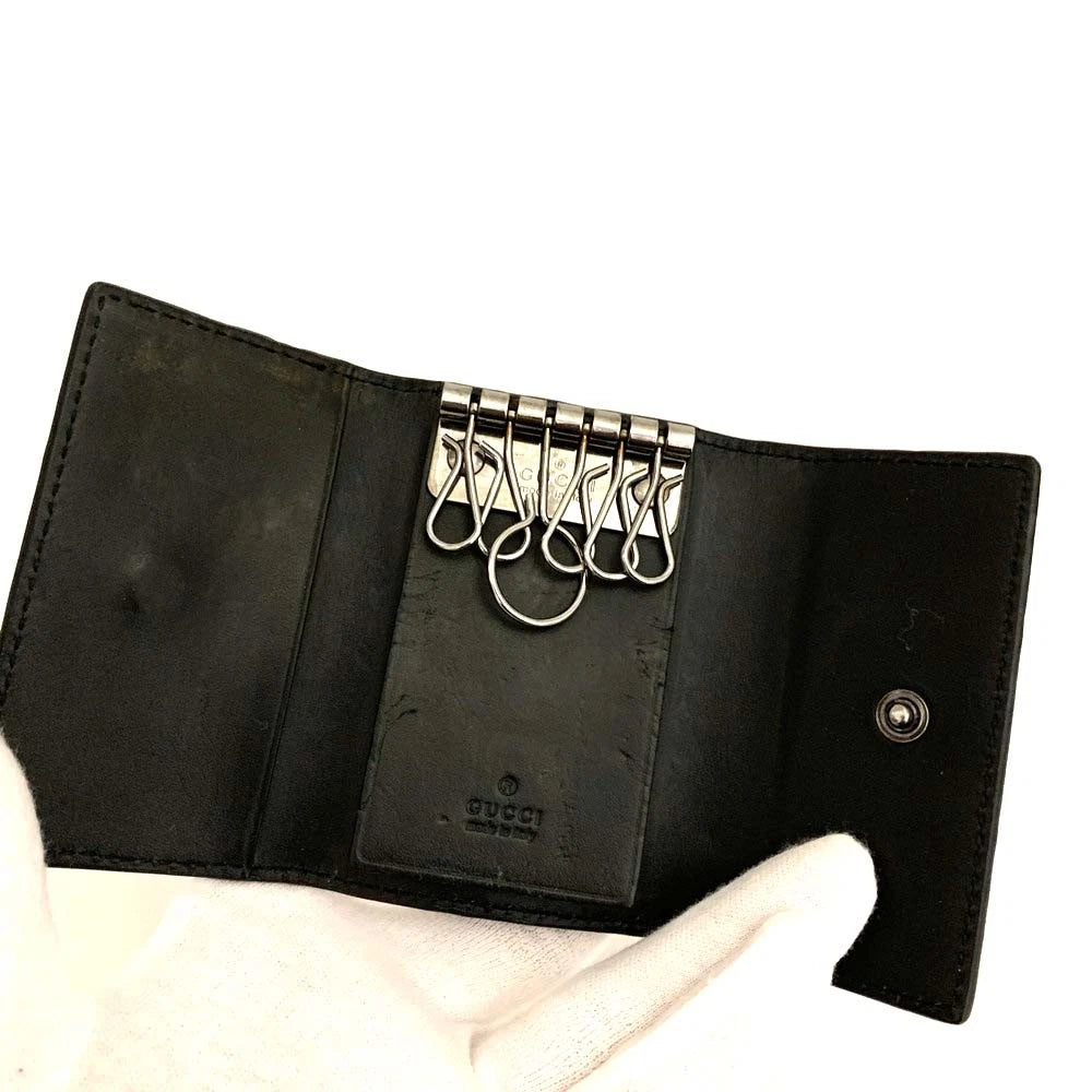 GUCCI Ssima GG Logo Leather 6 Rings Key Case Black