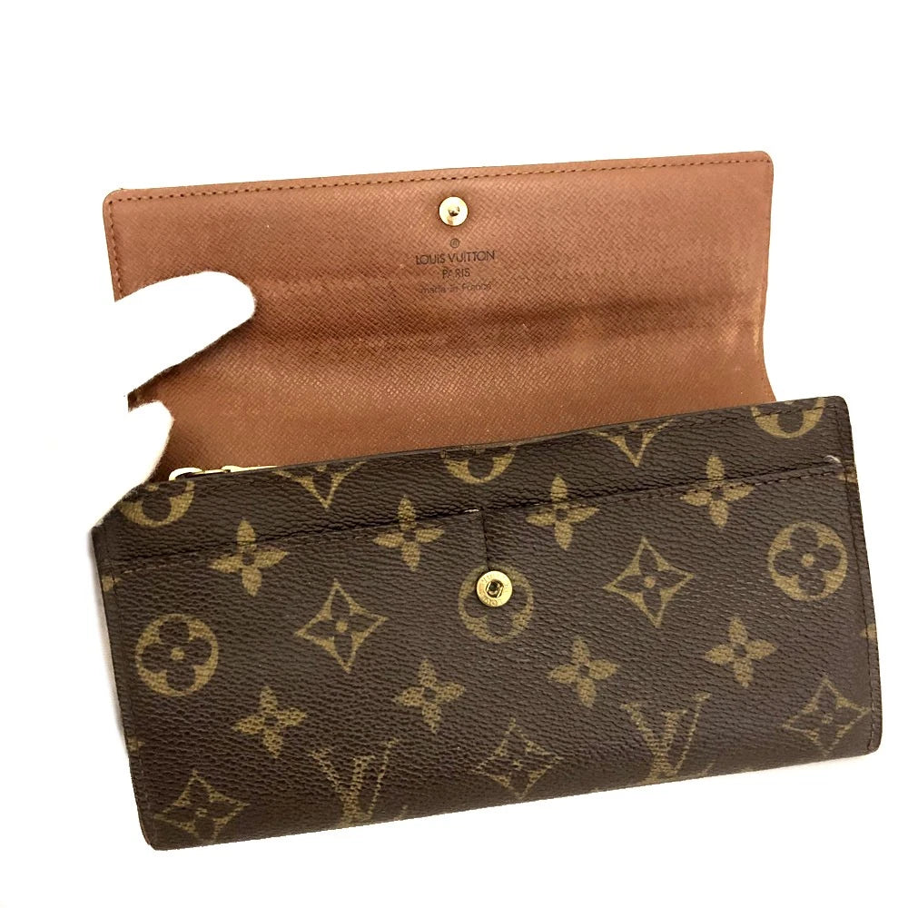 $775 2000 Louis Vuitton Monogram Portefeiulle Sarah Long Bifold Wallet Brown MB0090
