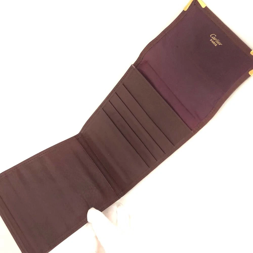 Must de Cartier Leather Trifold Wallet Purse Bordeaux